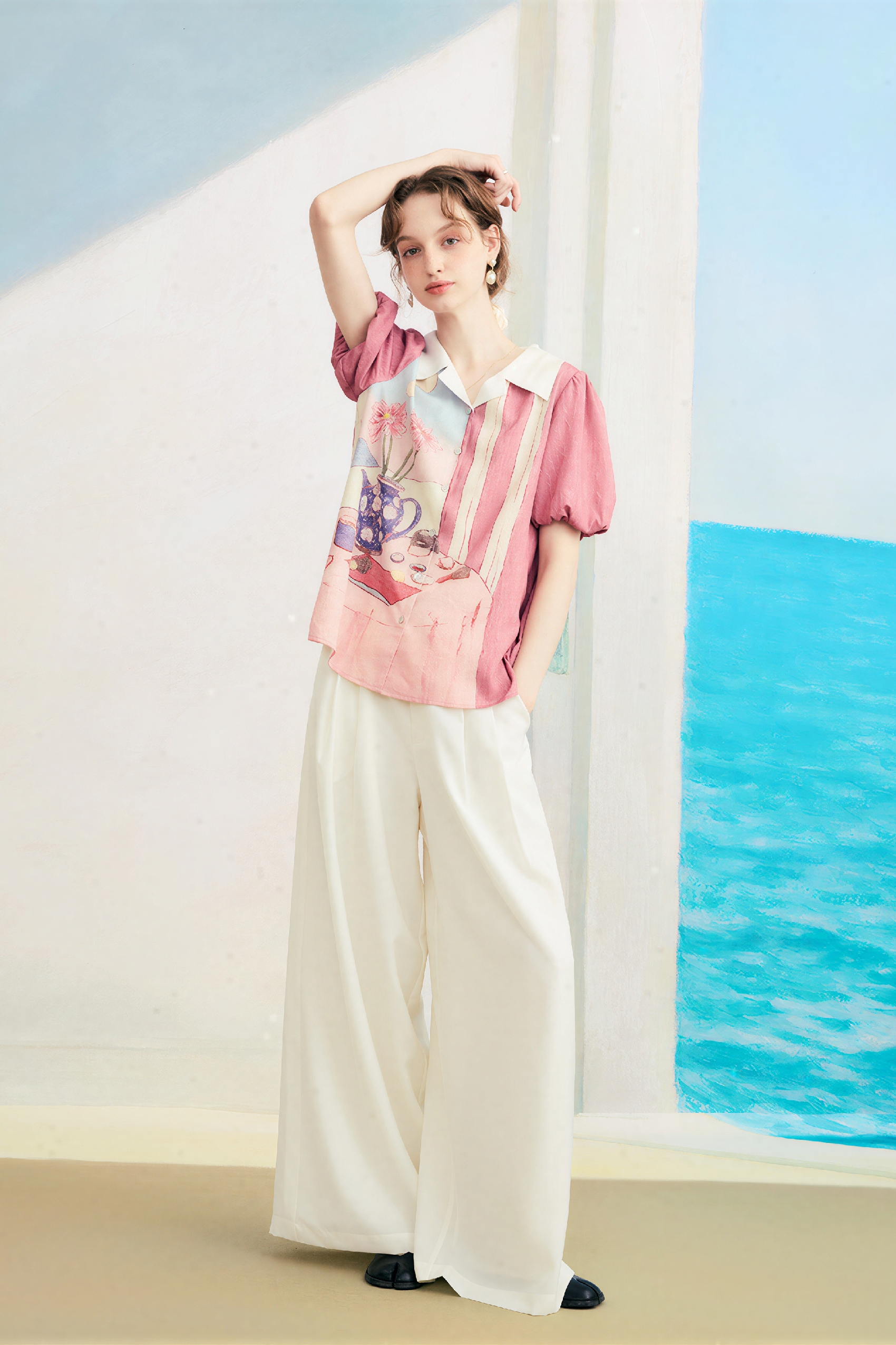 Pink Oil-Paint Printed French Shirt