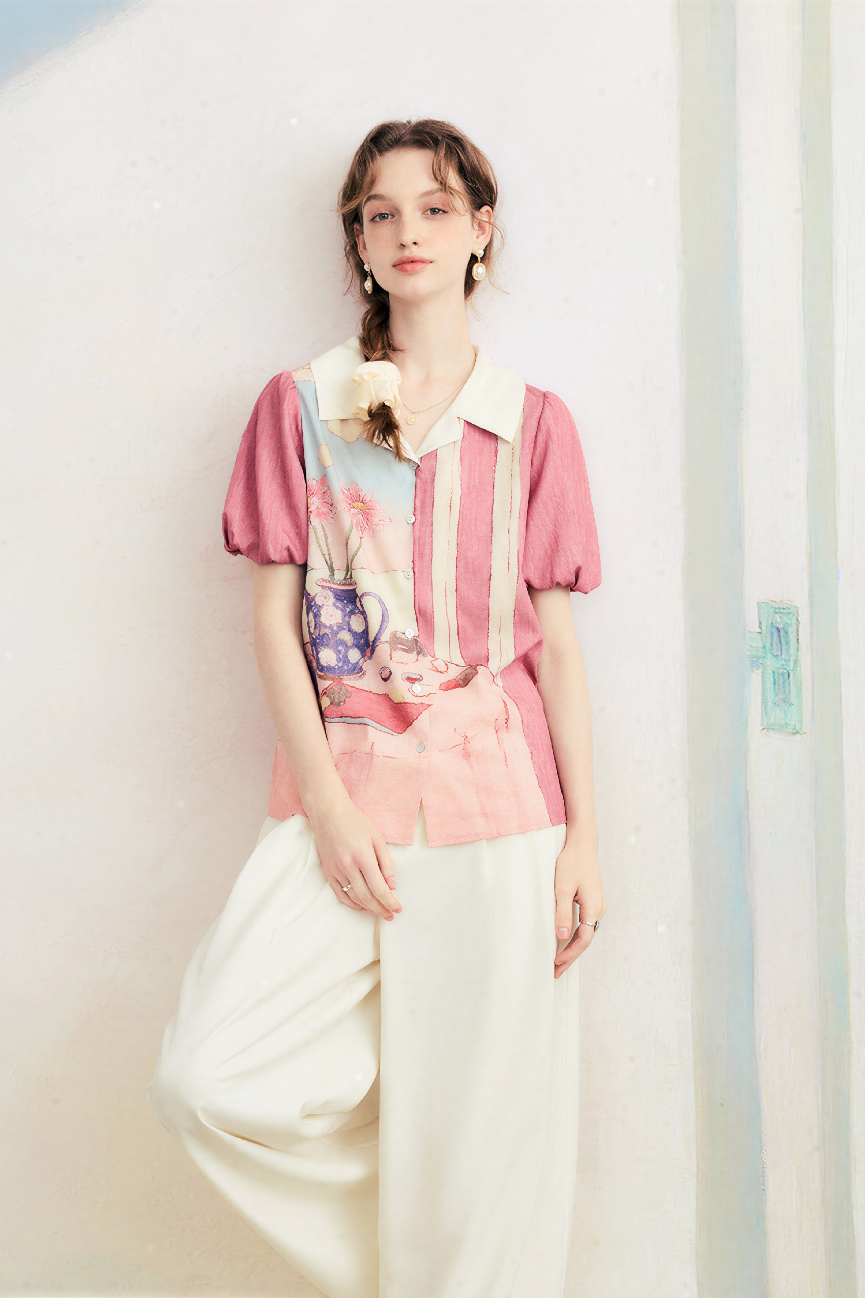 Pink Oil-Paint Printed French Shirt