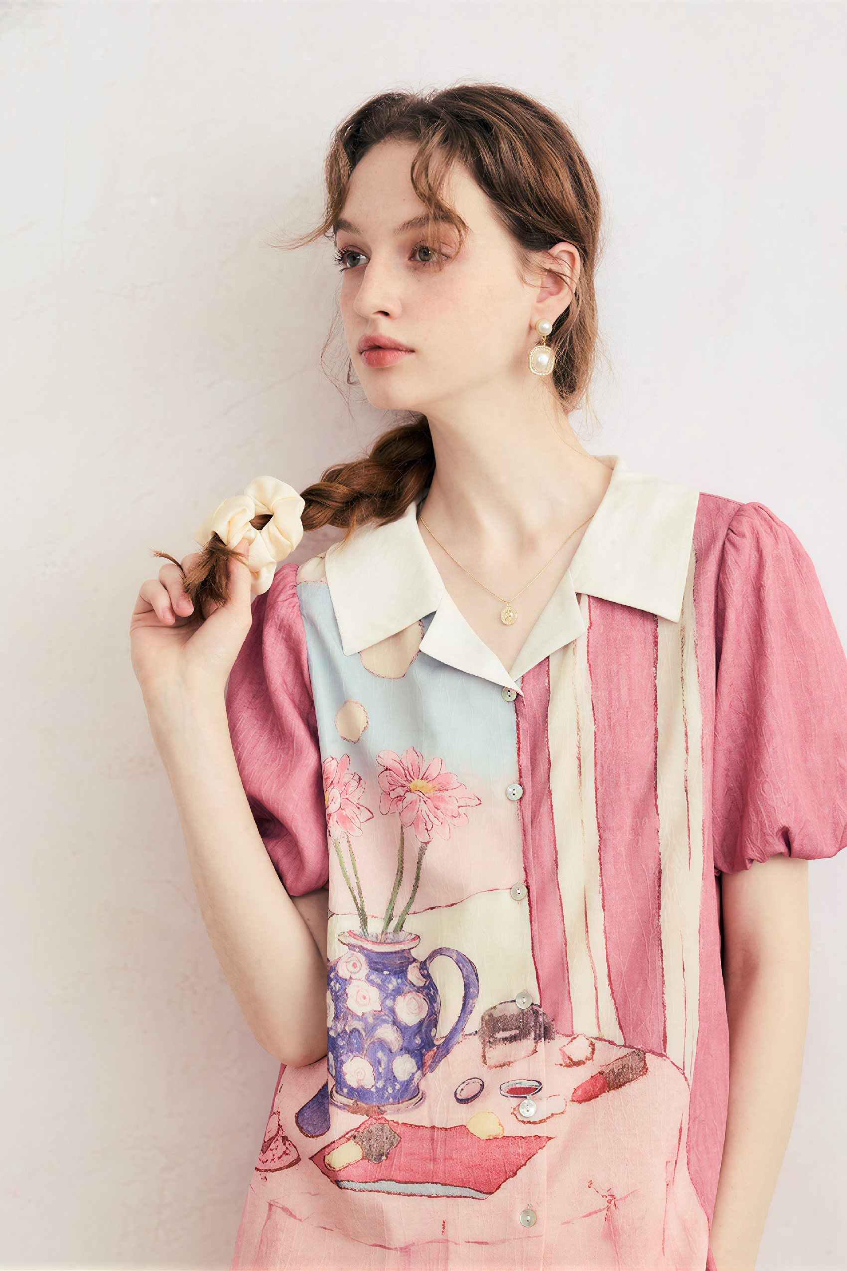 Pink Oil-Paint Printed French Shirt