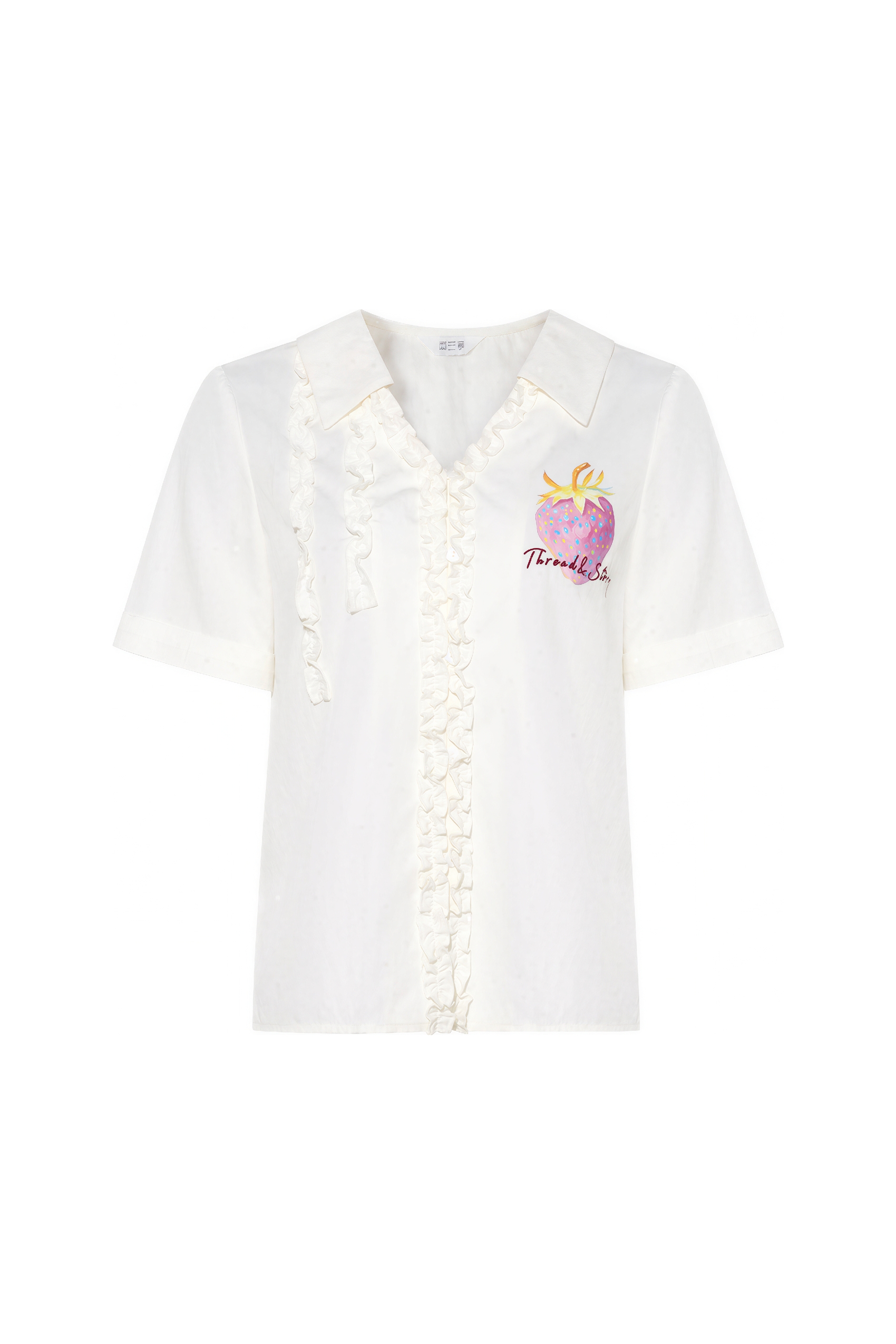 White Printed Ruffle-Edge Short Sleeve Shirt