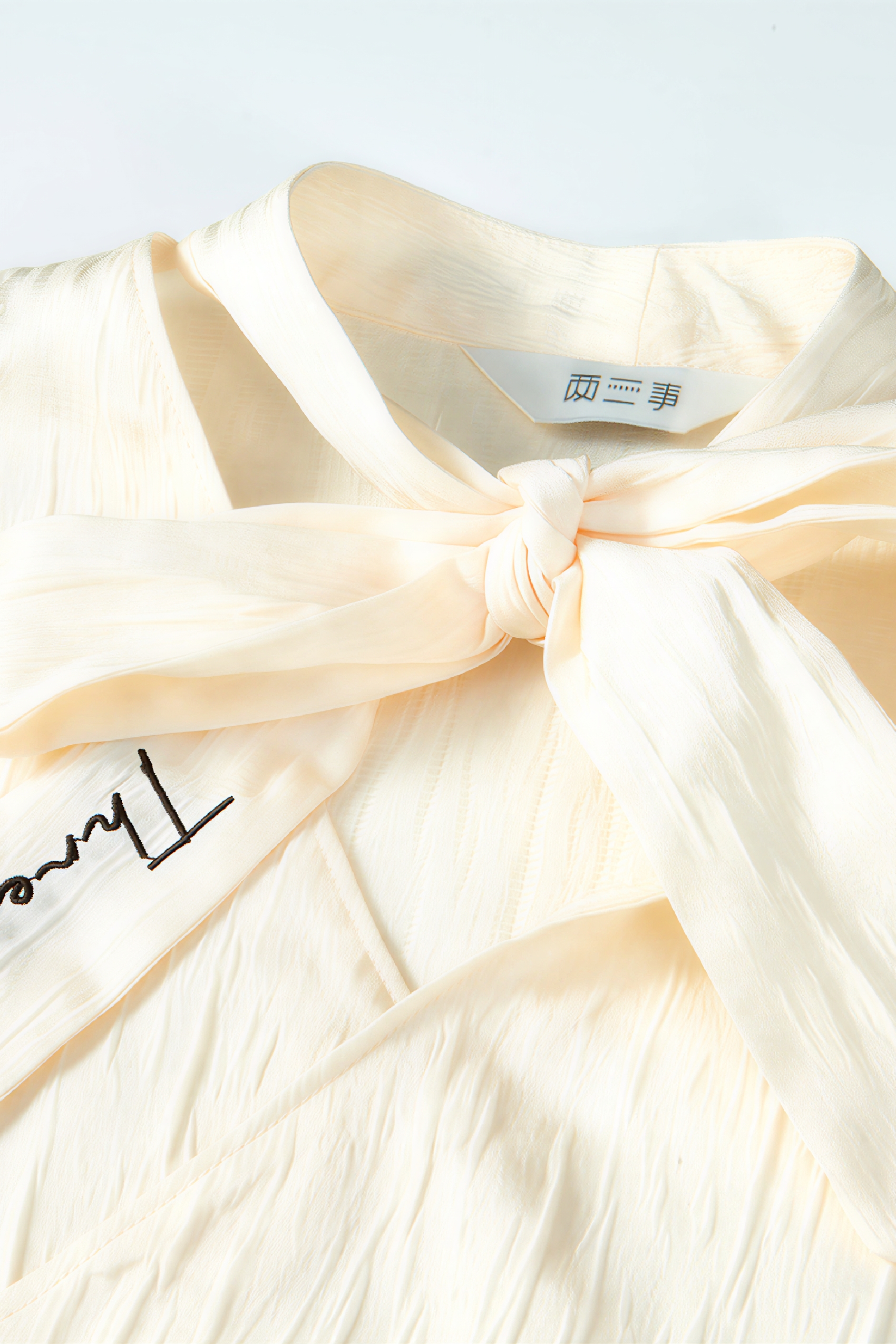 V-Neck Embroidered Tie Detail Shirt-LYONSENS