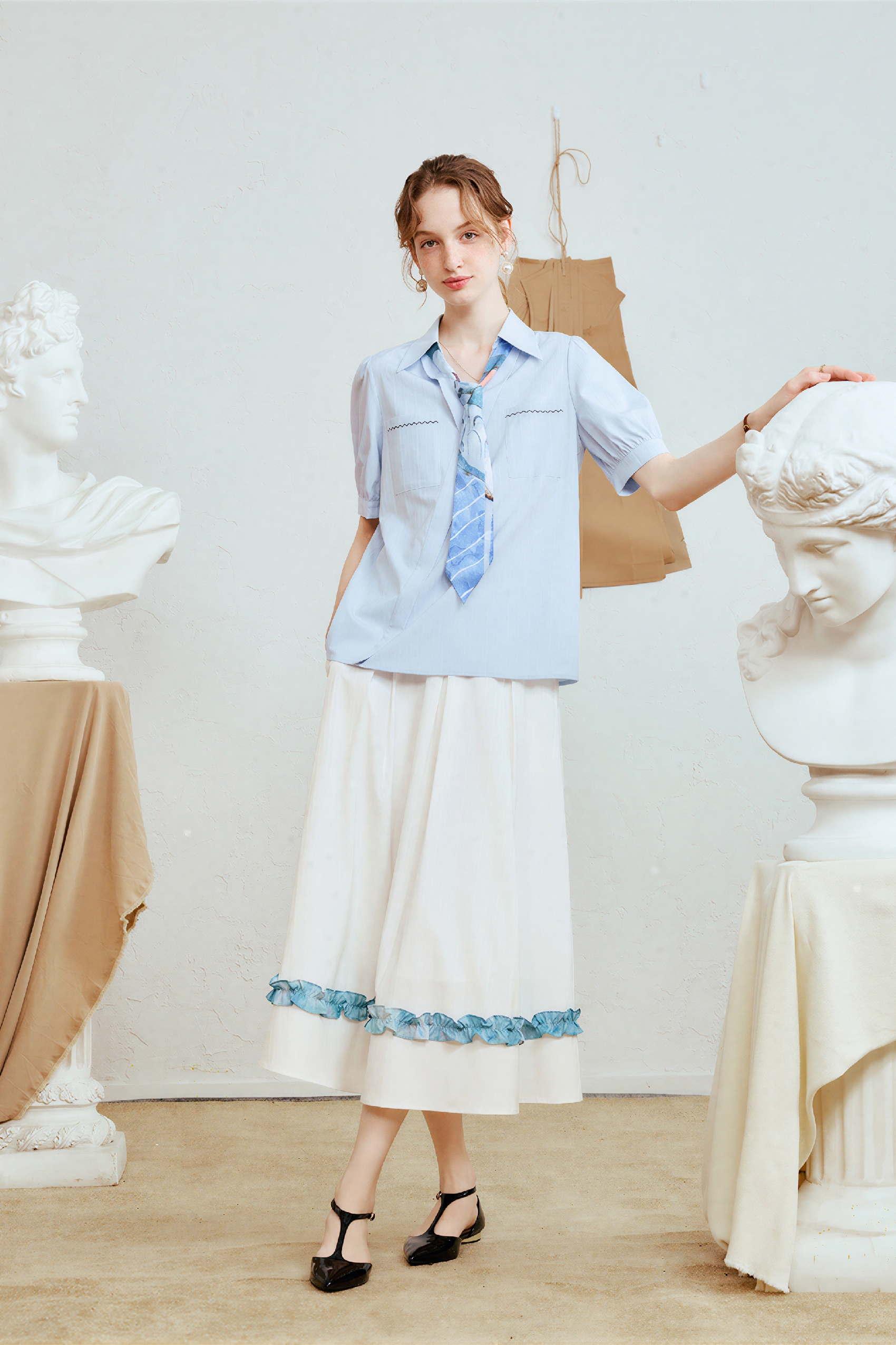 Designer Tie-Detail Short-Sleeve Shirt