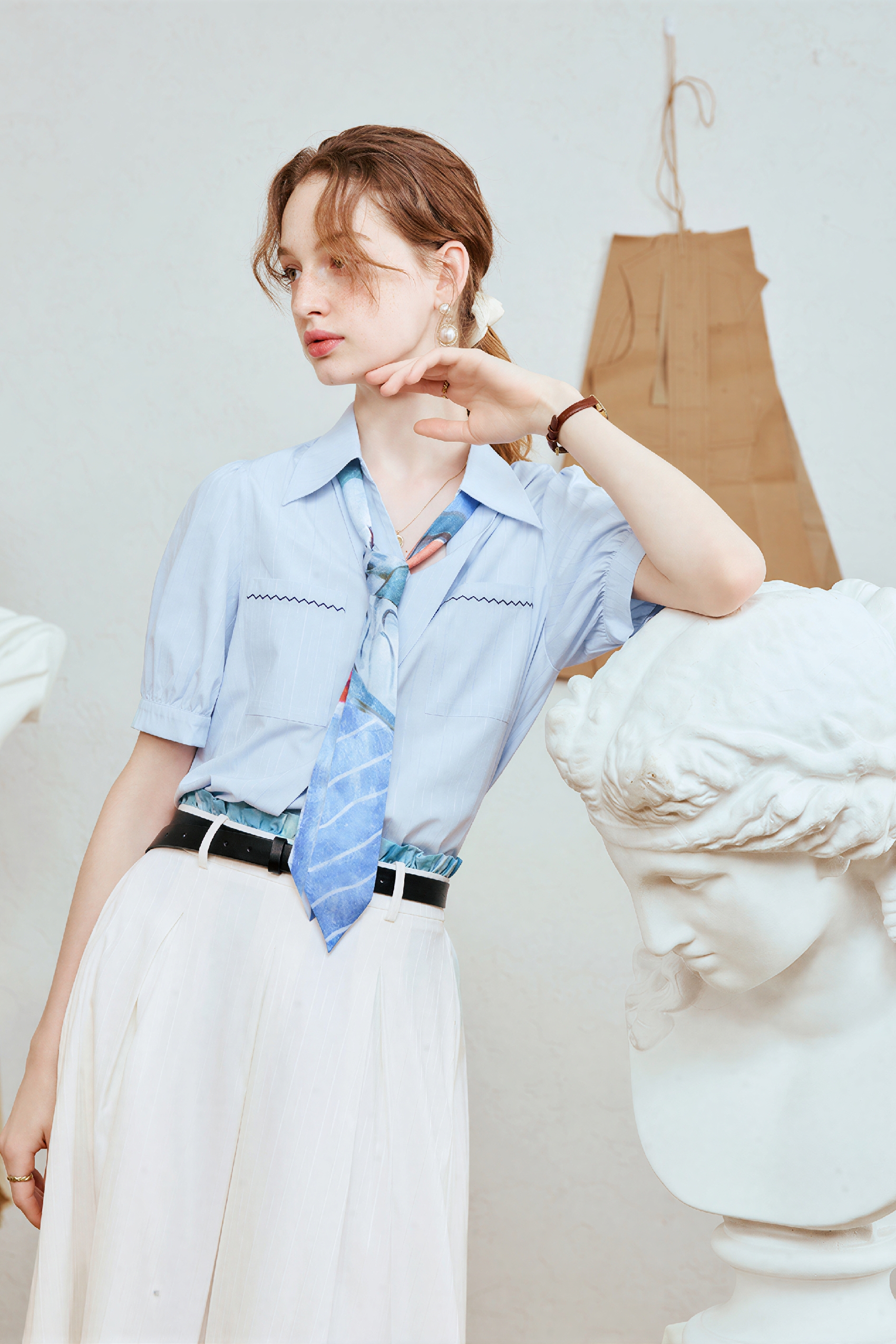 Designer Tie-Detail Short-Sleeve Shirt