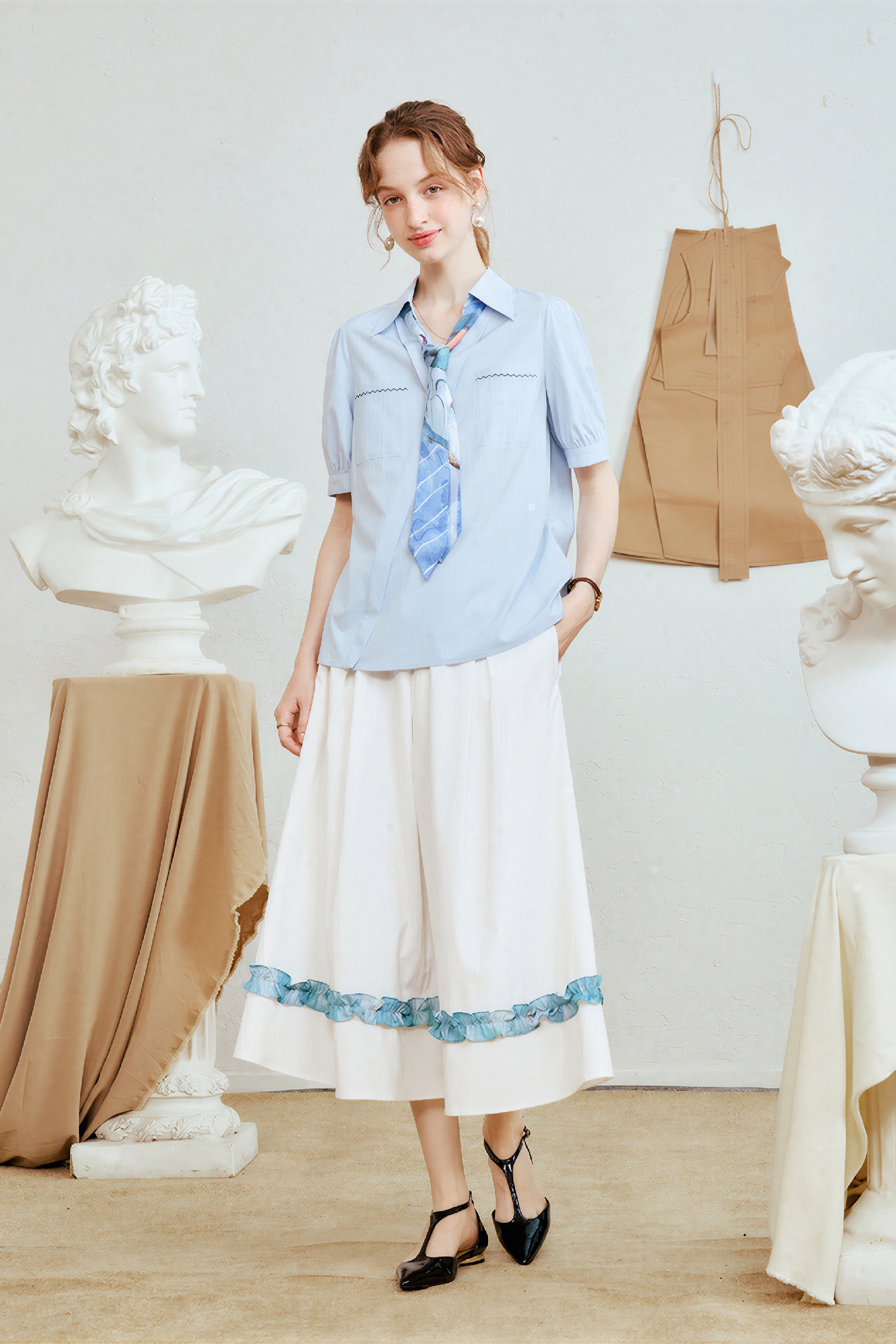 Designer Tie-Detail Short-Sleeve Shirt