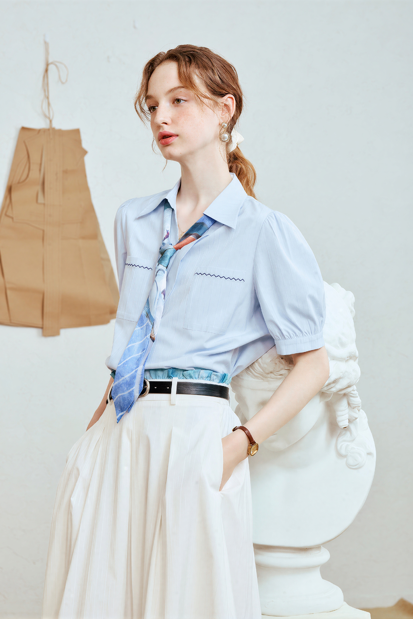 Designer Tie-Detail Short-Sleeve Shirt