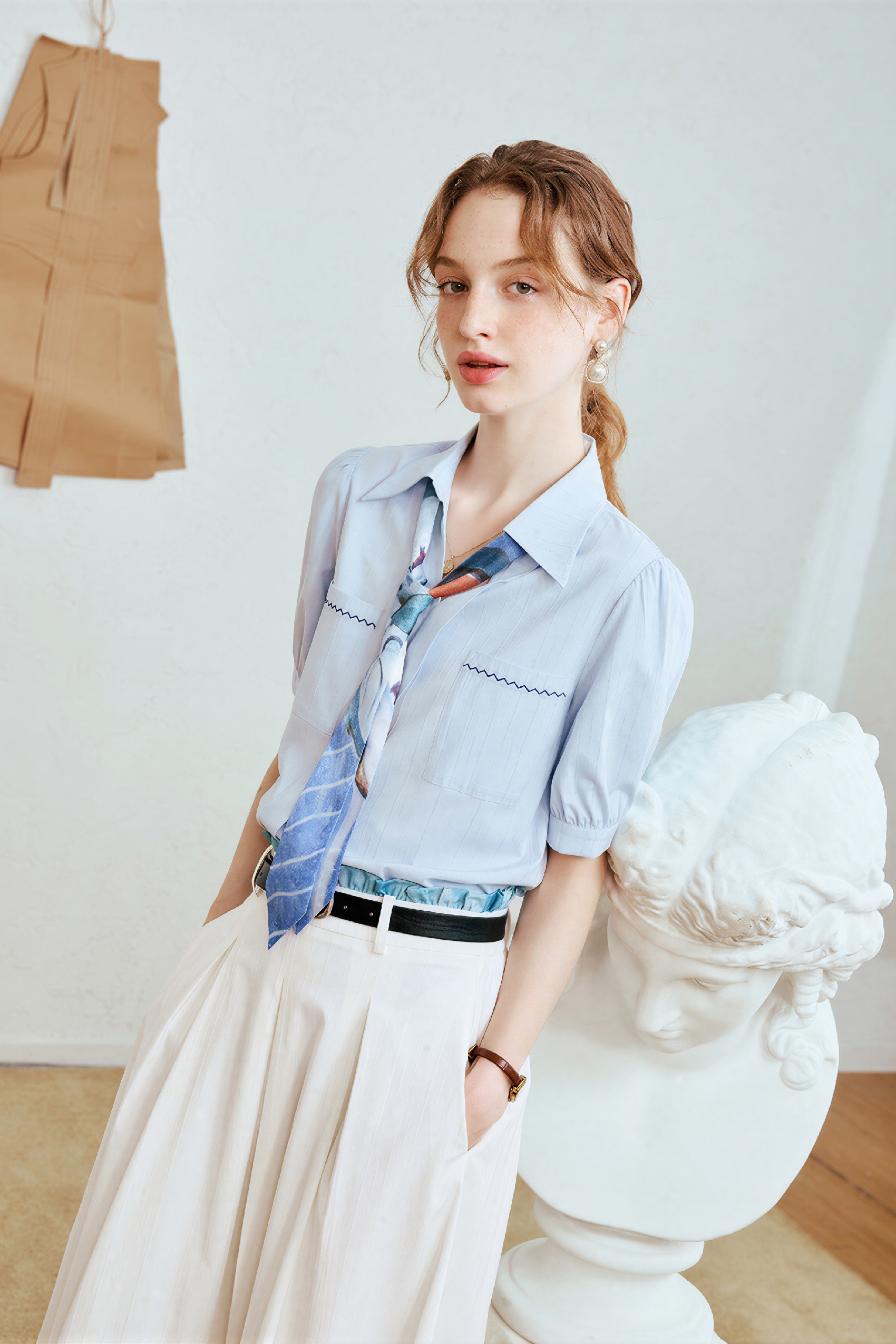 Designer Tie-Detail Short-Sleeve Shirt
