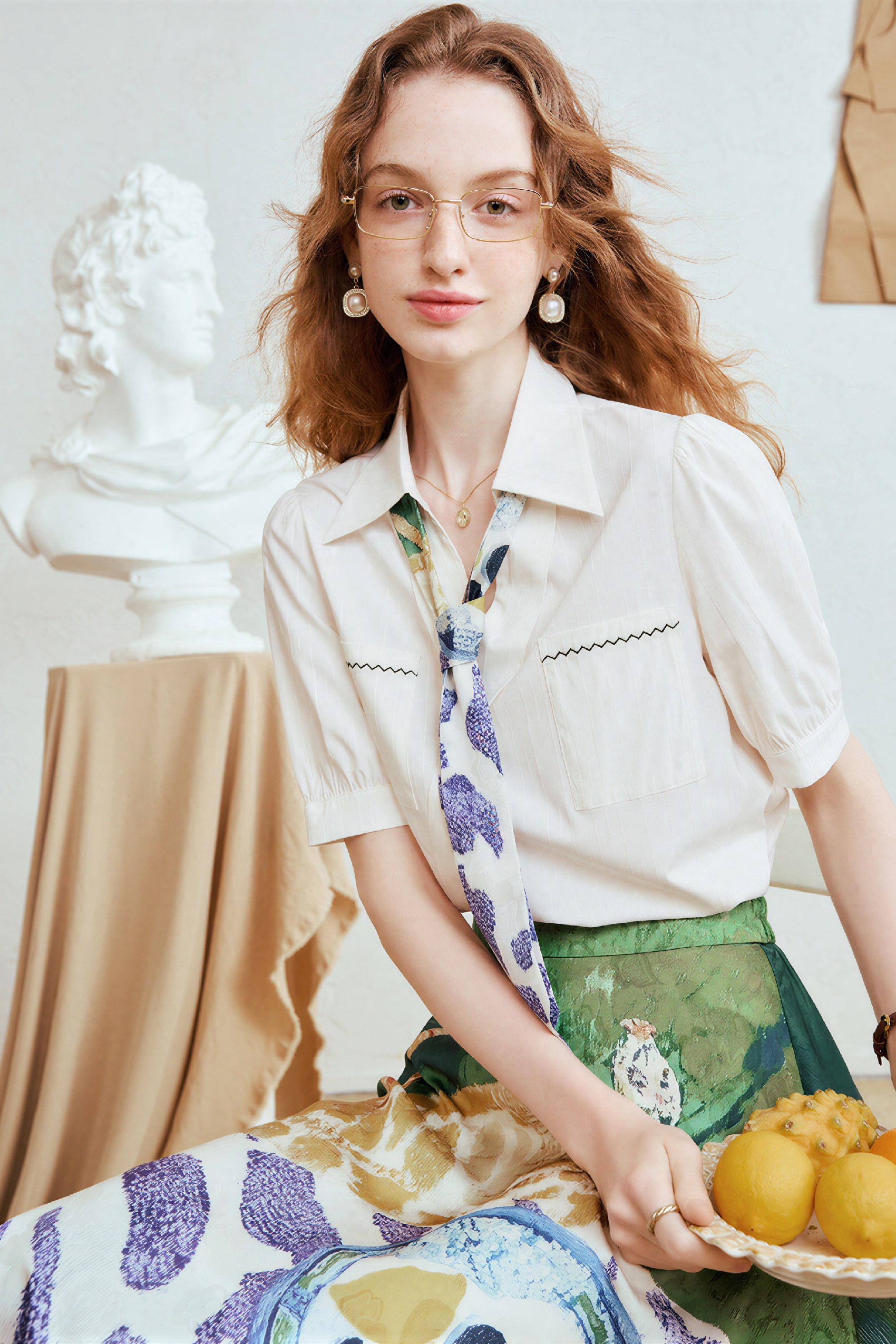 Designer Tie-Detail Short-Sleeve Shirt