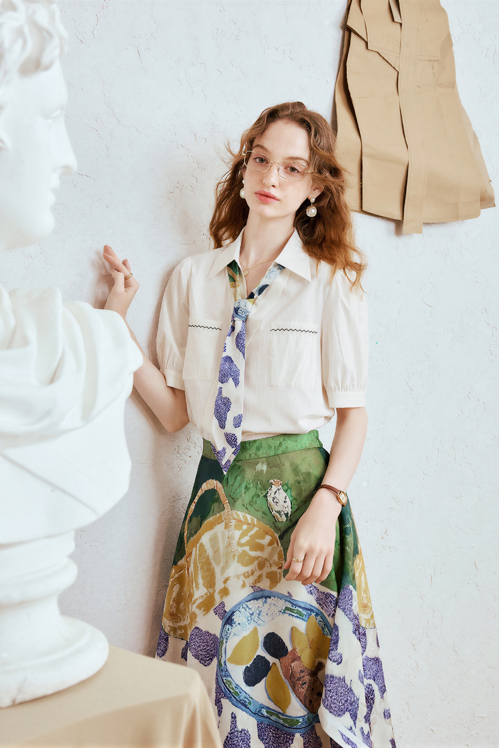 Designer Tie-Detail Short-Sleeve Shirt