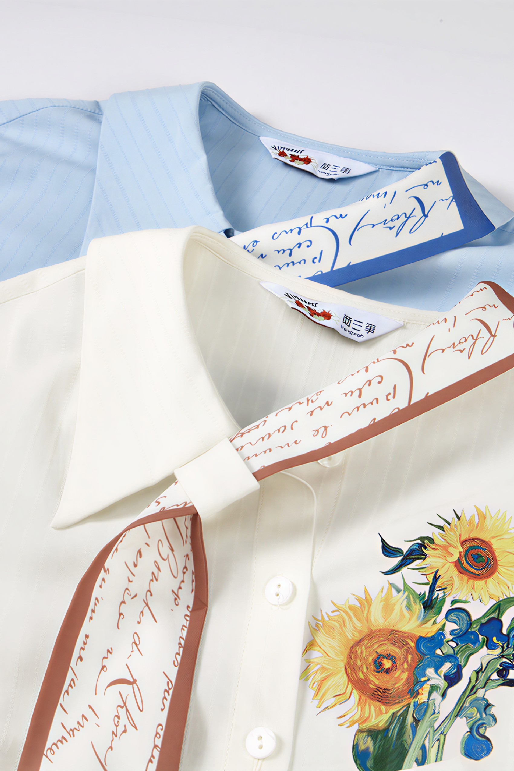 Blue French Collar Short-Sleeve Shirt-LYONSENS