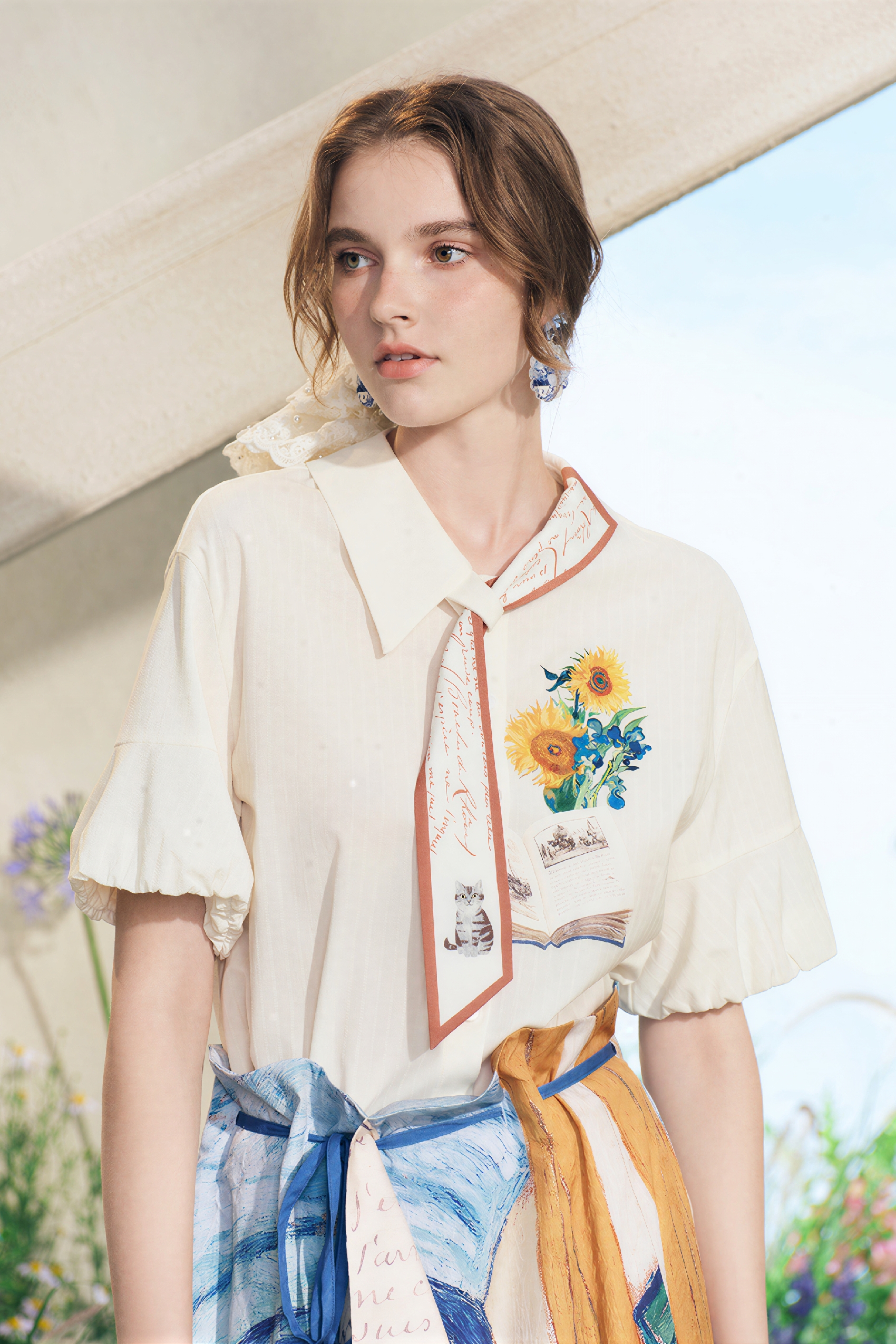 Blue French Collar Short-Sleeve Shirt-LYONSENS