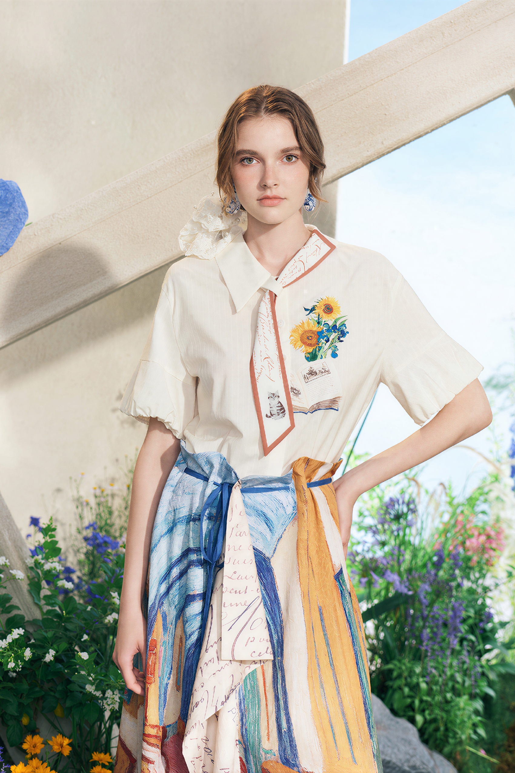 Blue French Collar Short-Sleeve Shirt-LYONSENS