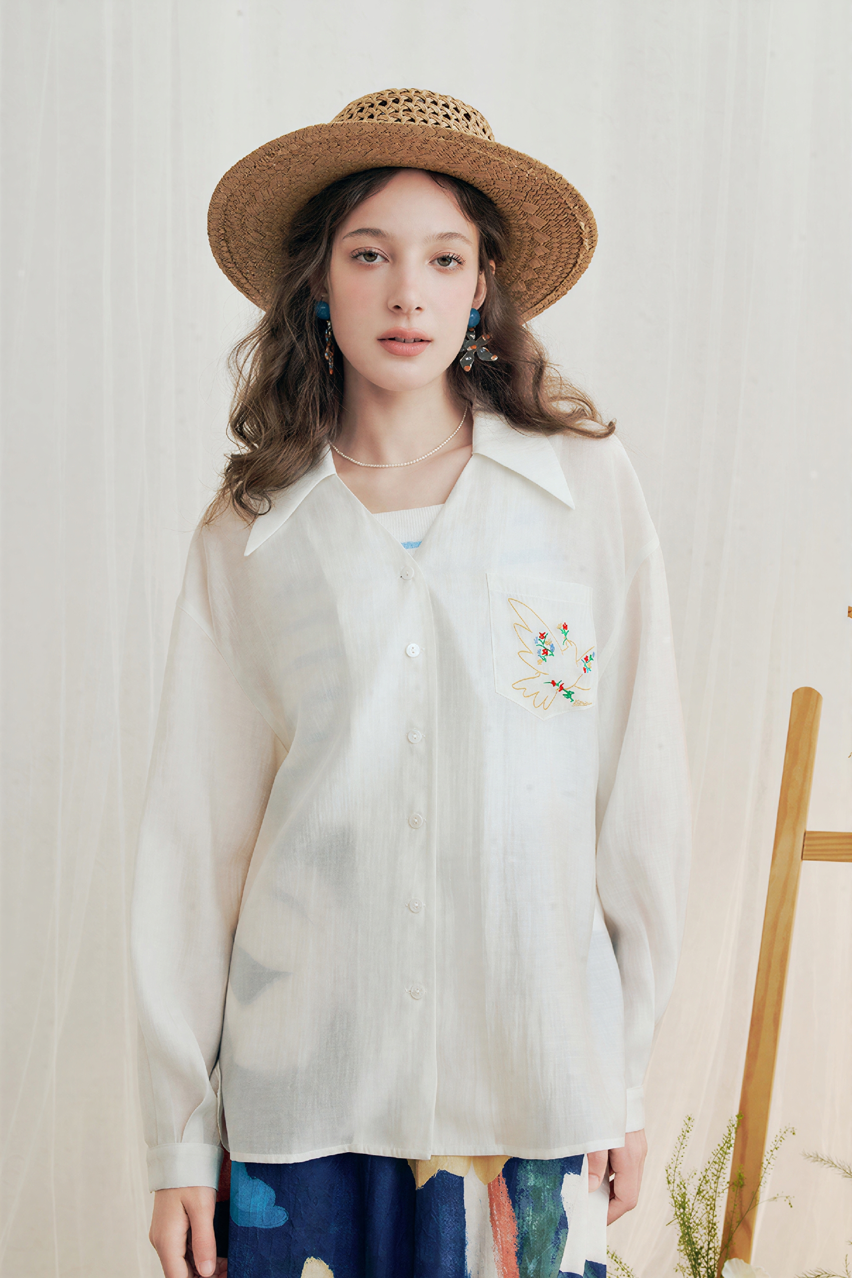 Vintage Embroidered Pocket Lightweight Shirt