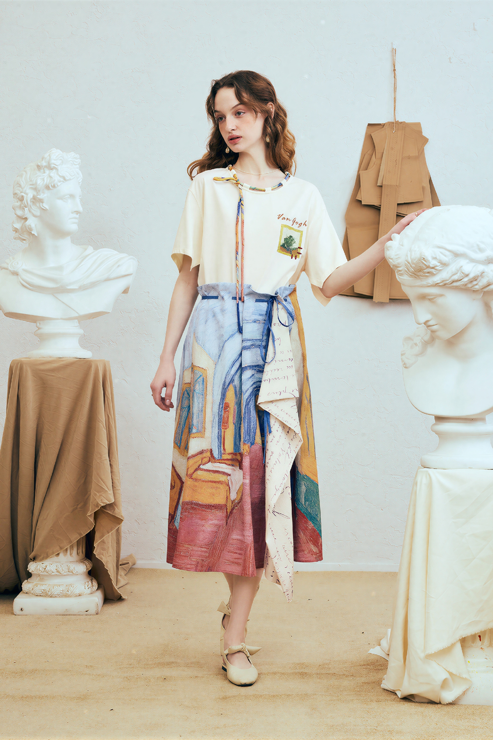Van Gogh-Inspired Asymmetric Art Print Skirt