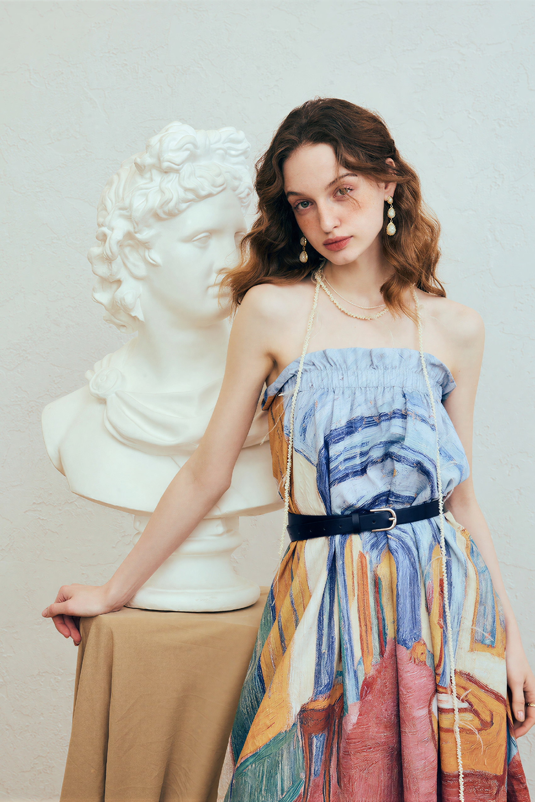 Van Gogh-Inspired Asymmetric Art Print Skirt