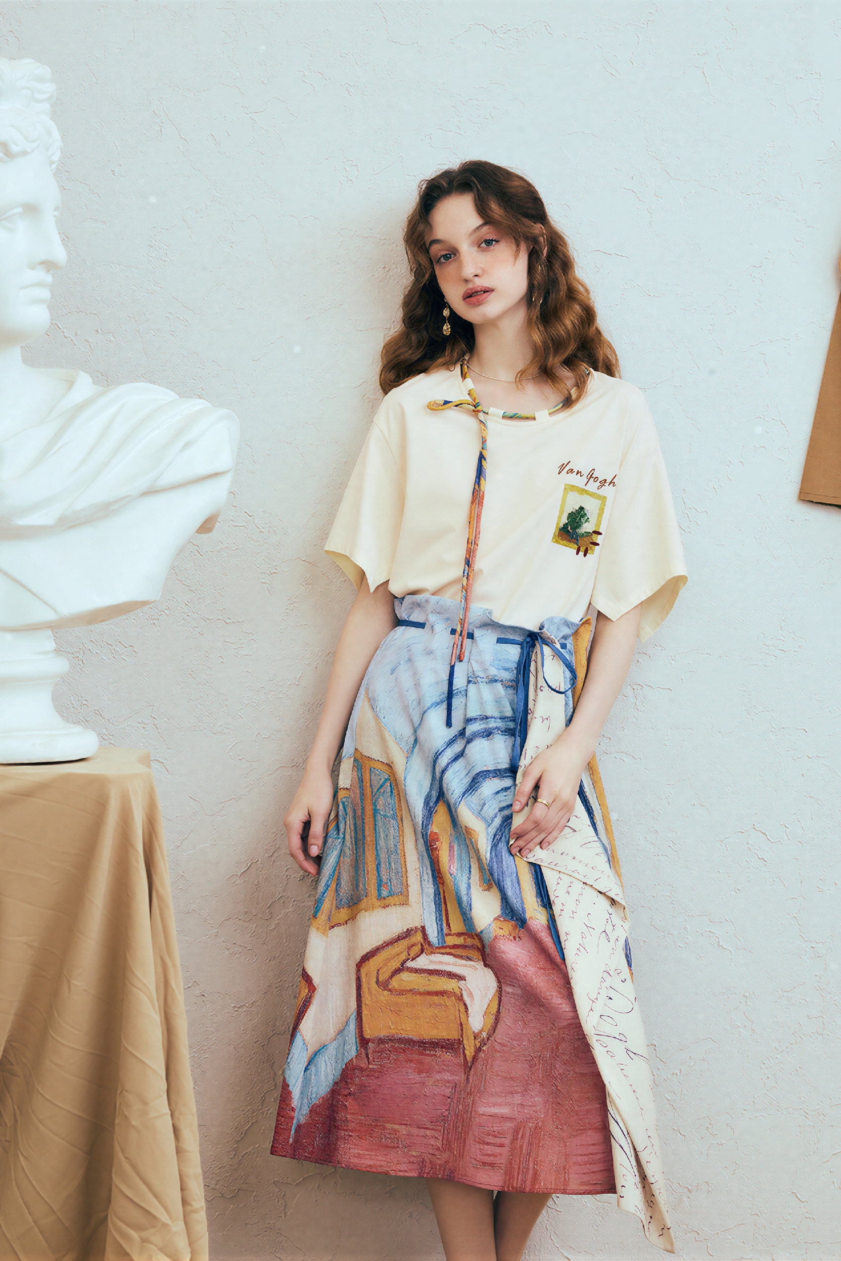 Van Gogh-Inspired Asymmetric Art Print Skirt