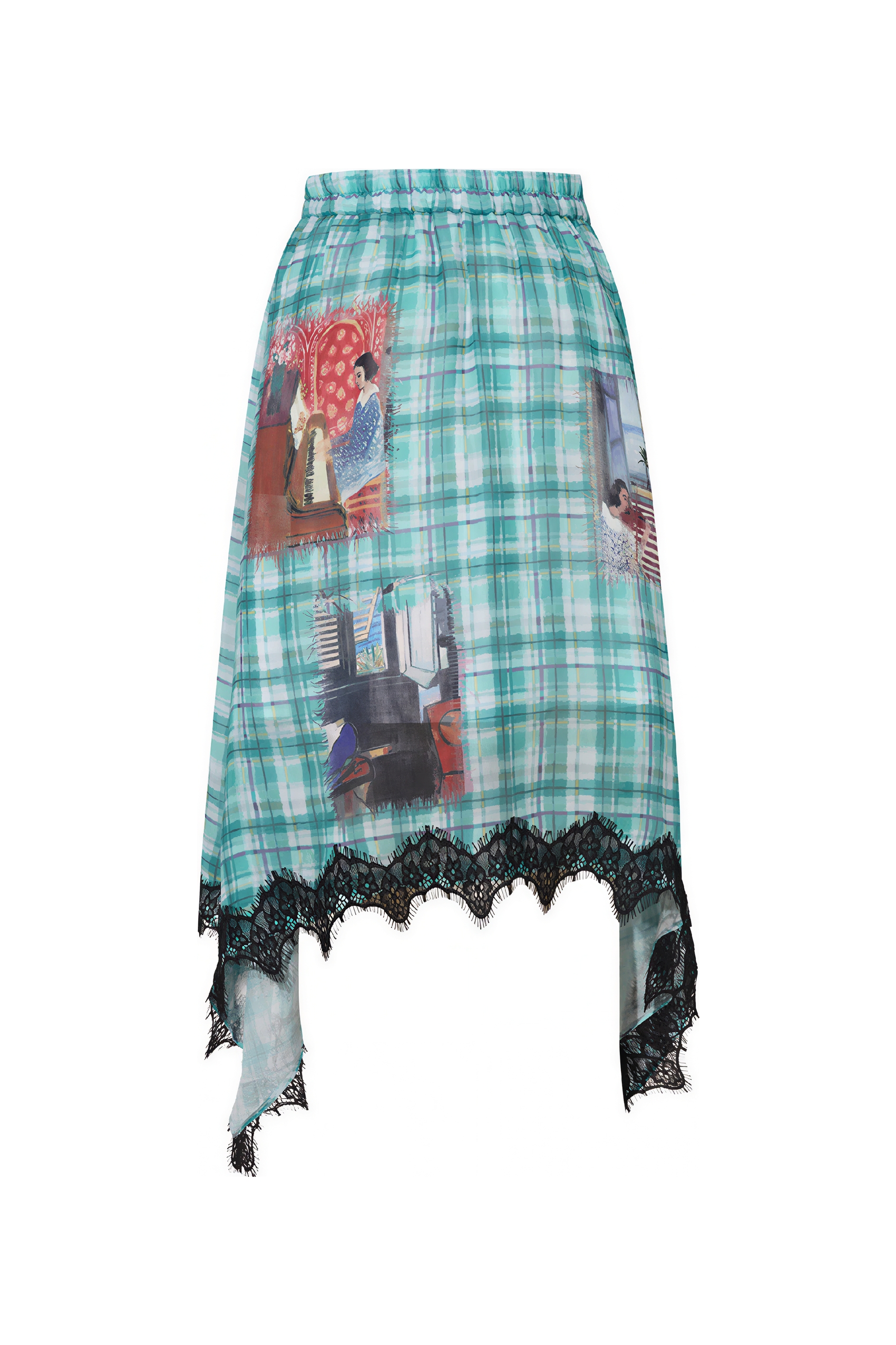 High-Waisted Printed Plaid Skirt