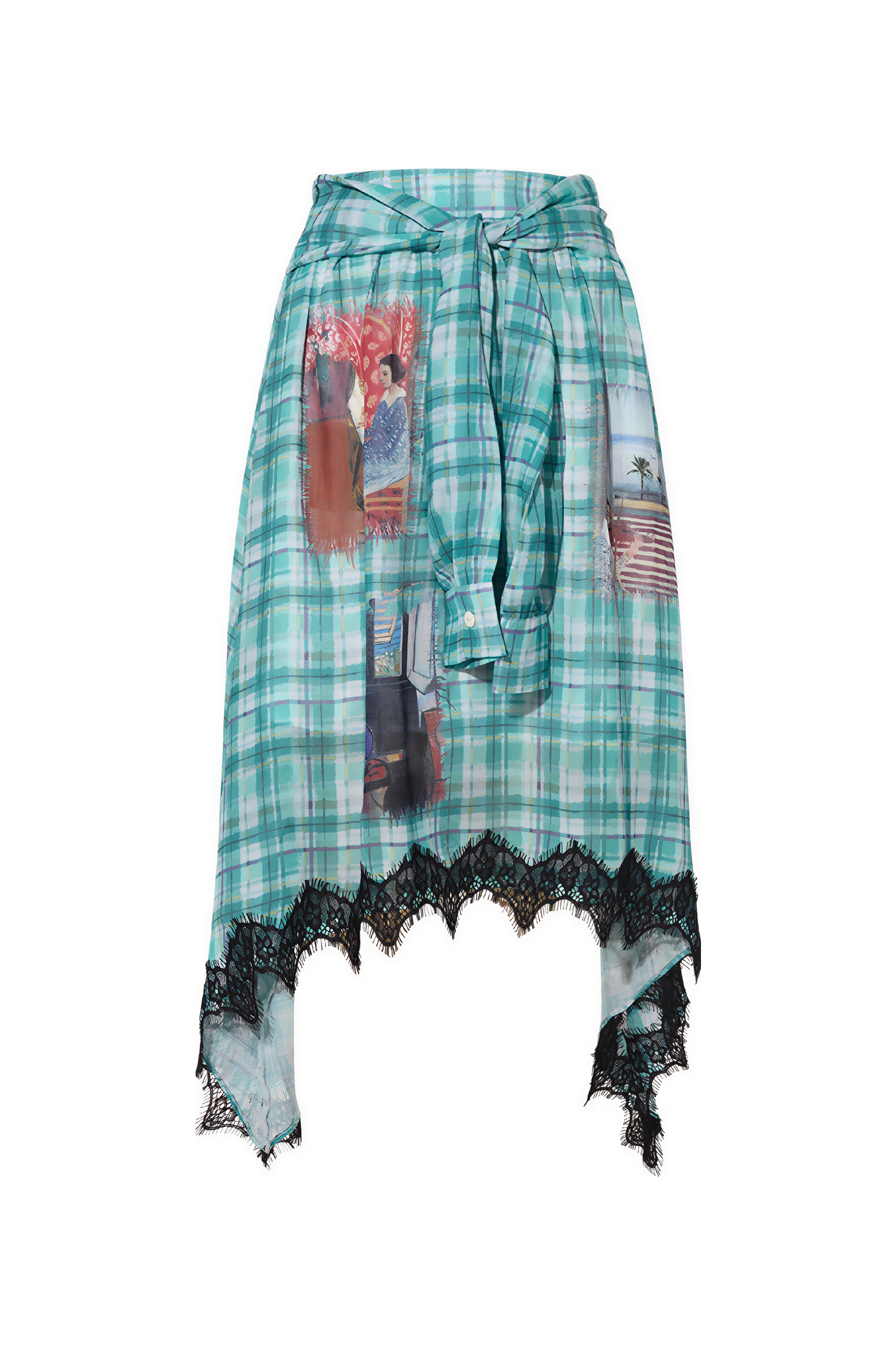 High-Waisted Printed Plaid Skirt