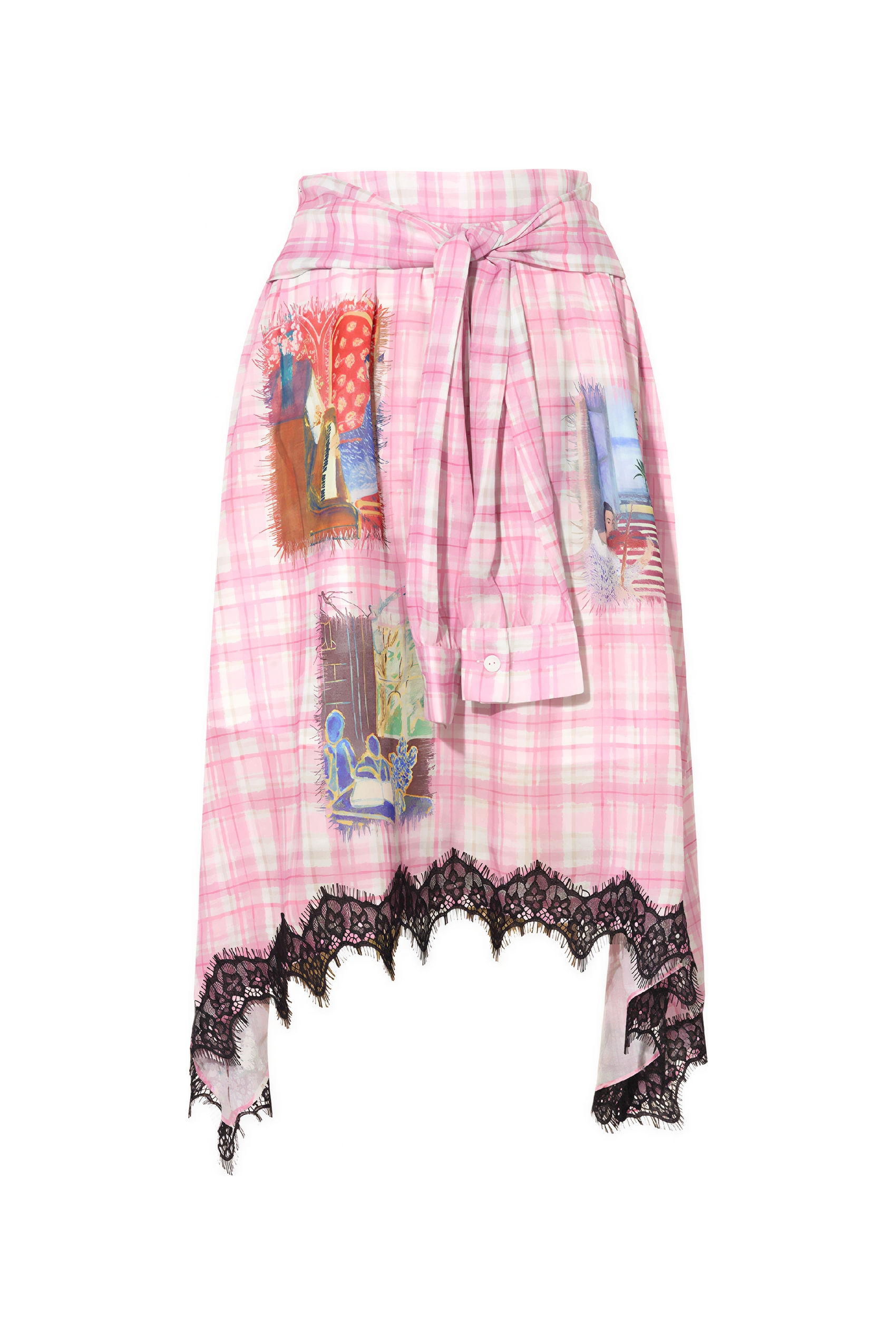 High-Waisted Printed Plaid Skirt