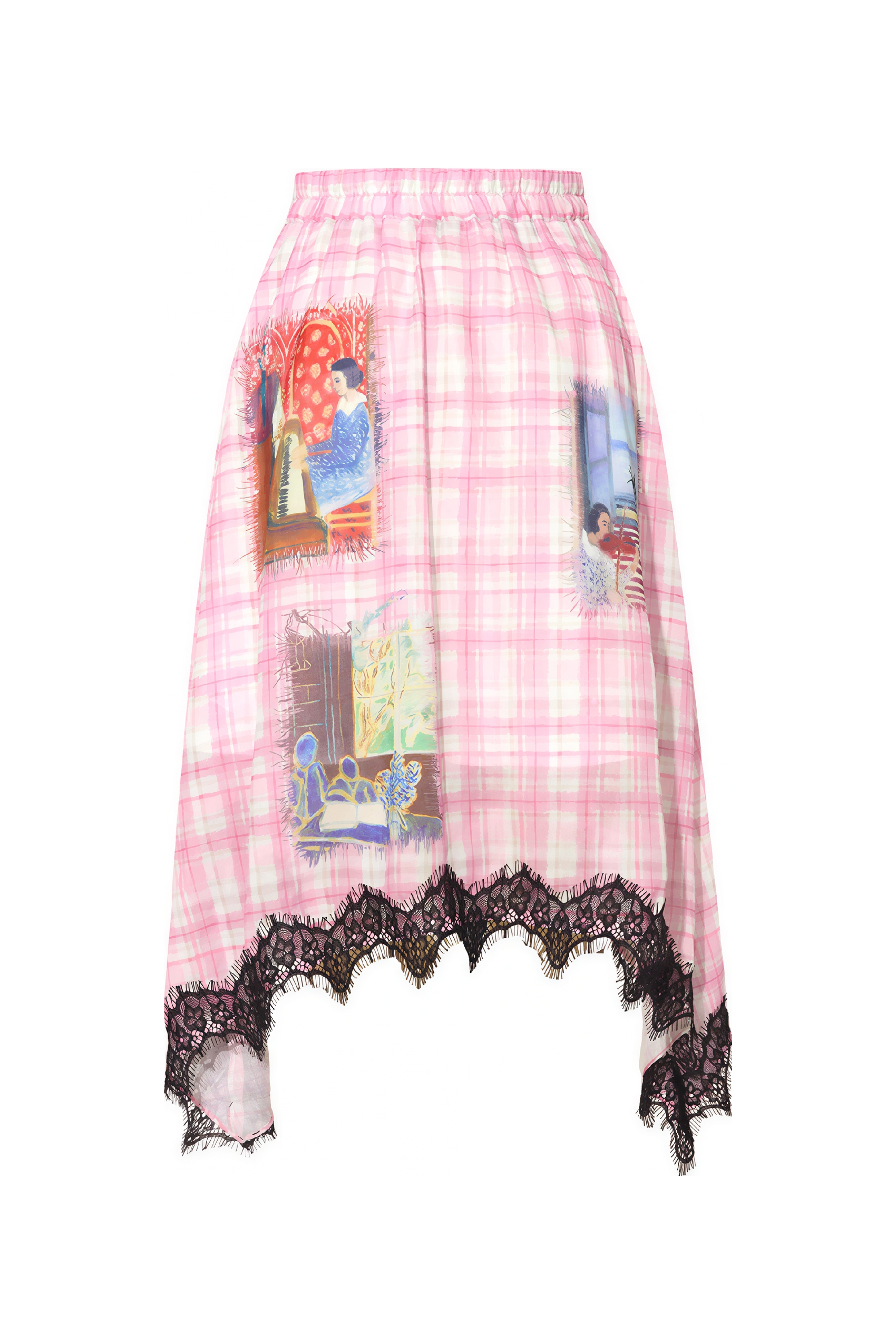 High-Waisted Printed Plaid Skirt