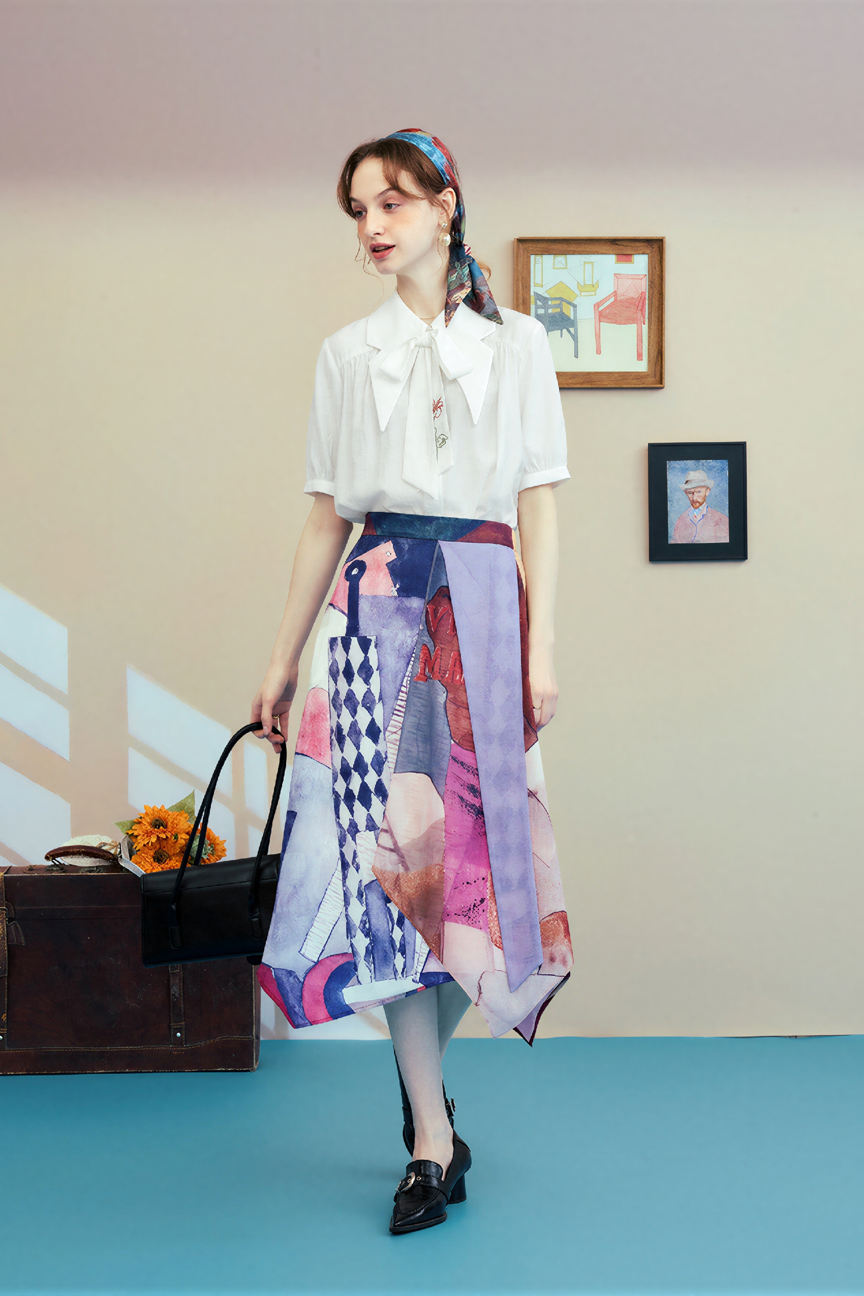 Asymmetric Printed A-Line Skirt | LYONSENS Women's Fashion