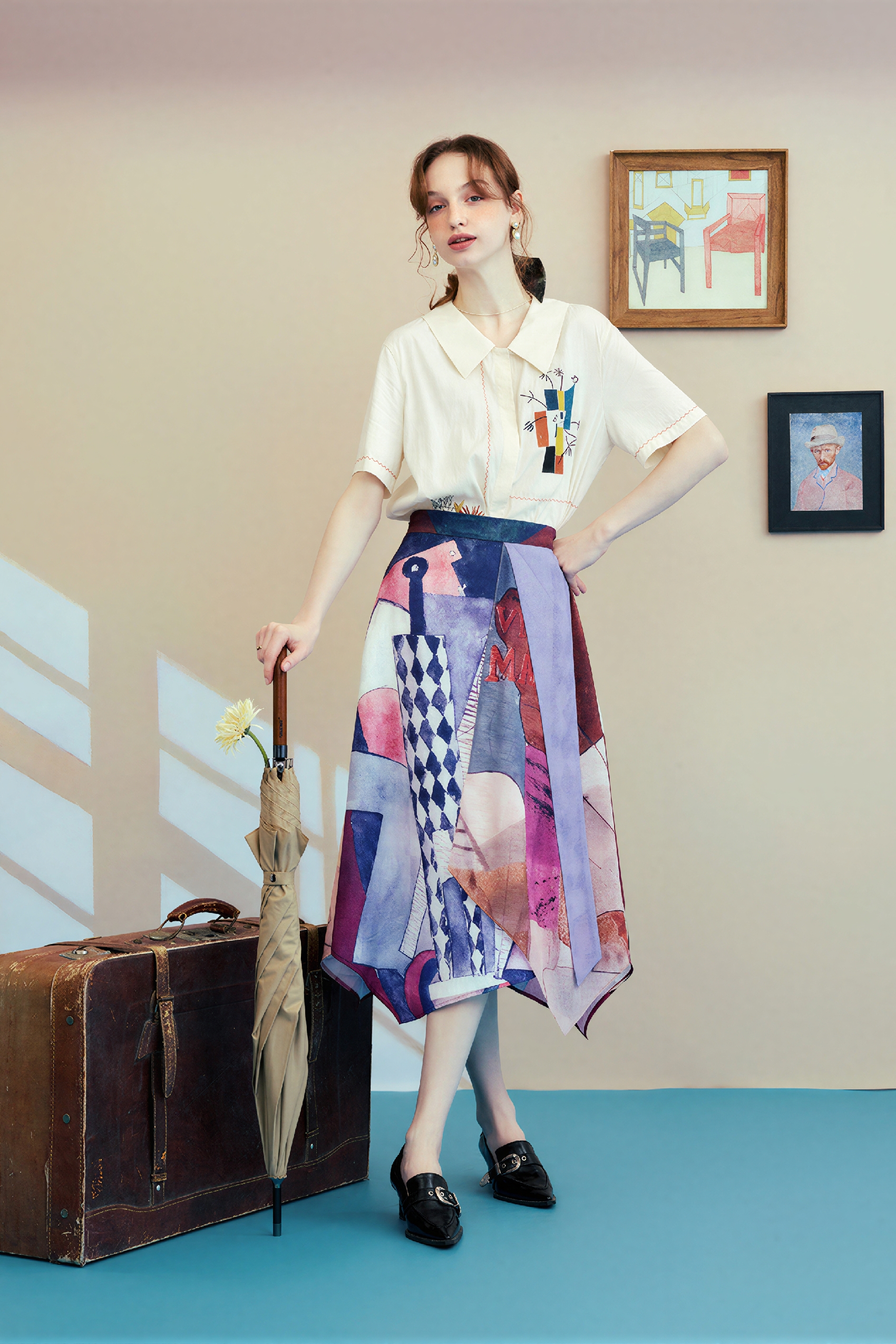Asymmetric Printed A-Line Skirt | LYONSENS Women's Fashion