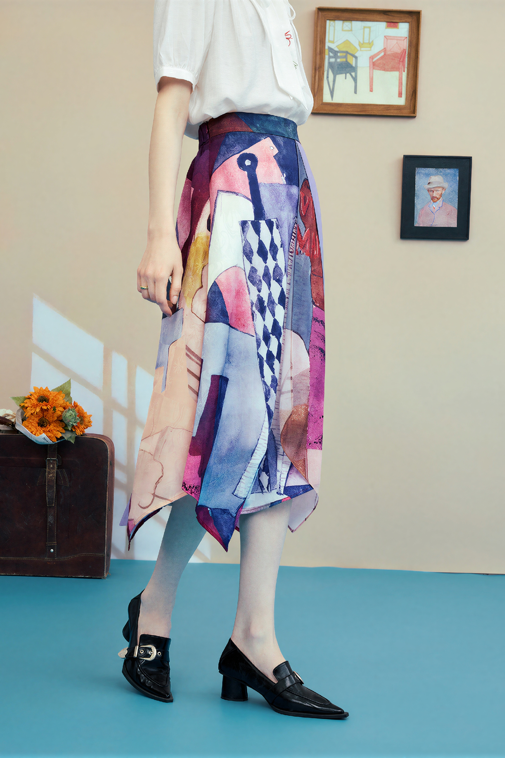 Asymmetric Printed A-Line Skirt | LYONSENS Women's Fashion