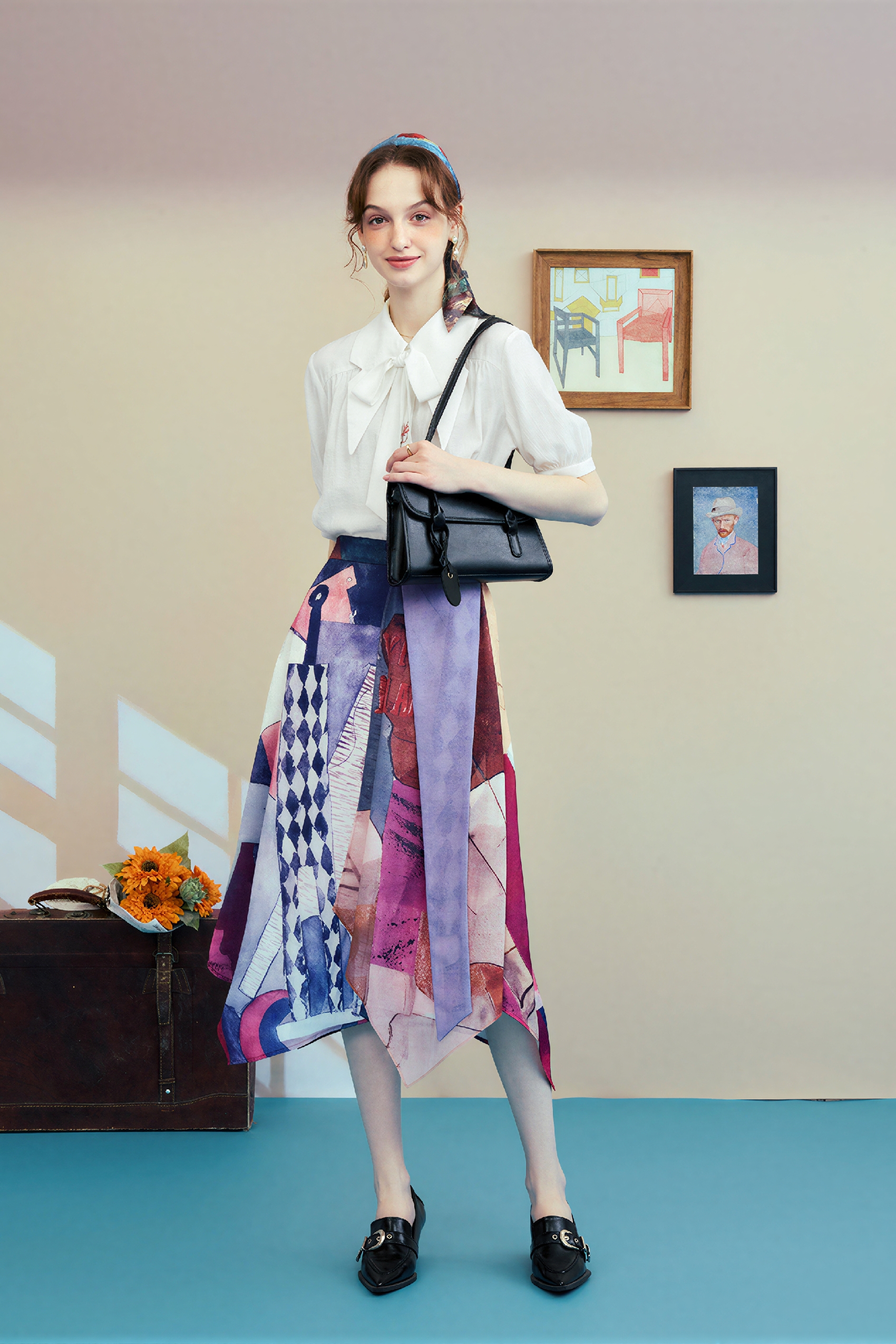 Asymmetric Printed A-Line Skirt | LYONSENS Women's Fashion