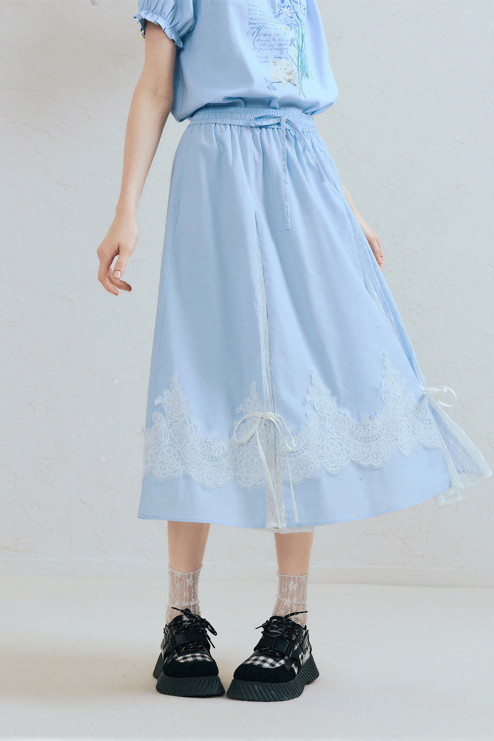 Lace Patchwork Tie-Waist A-Line Skirt | LYONSENS Women's Fashion