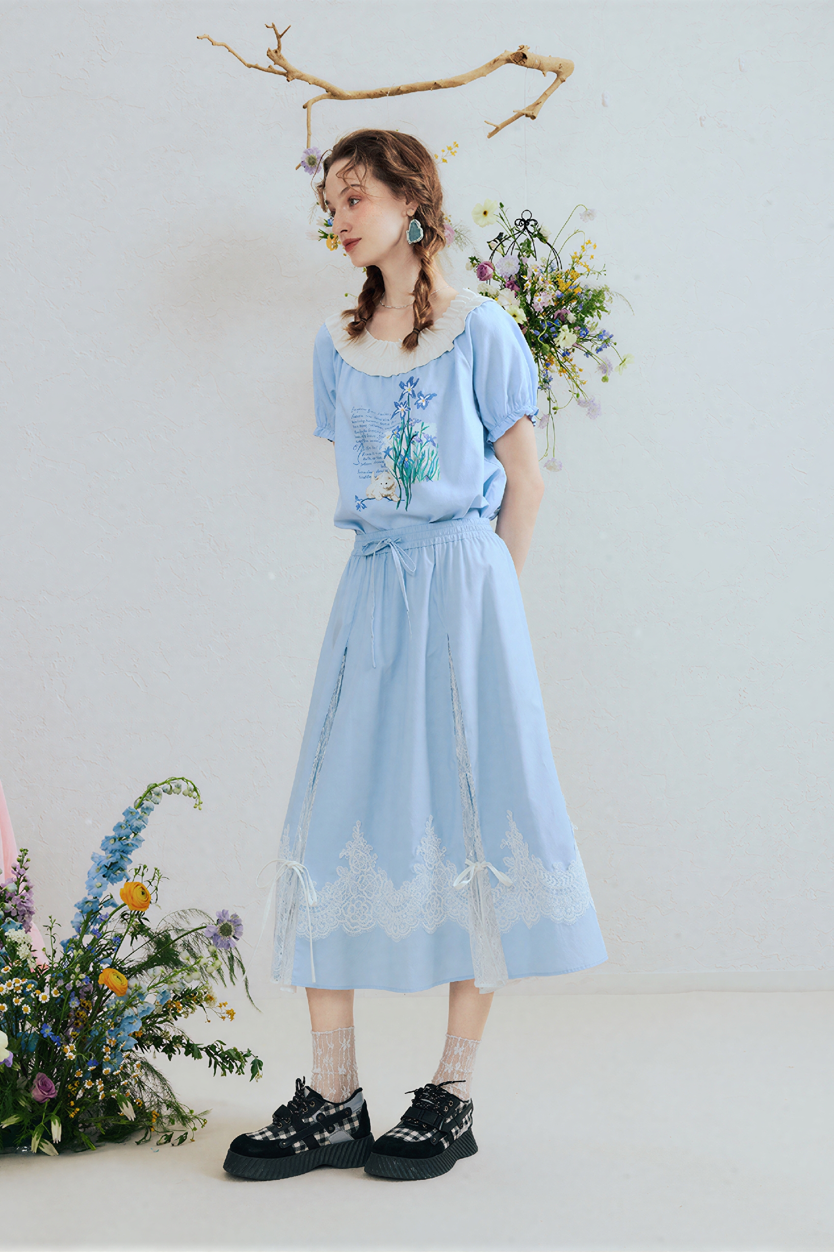 Lace Patchwork Tie-Waist A-Line Skirt | LYONSENS Women's Fashion