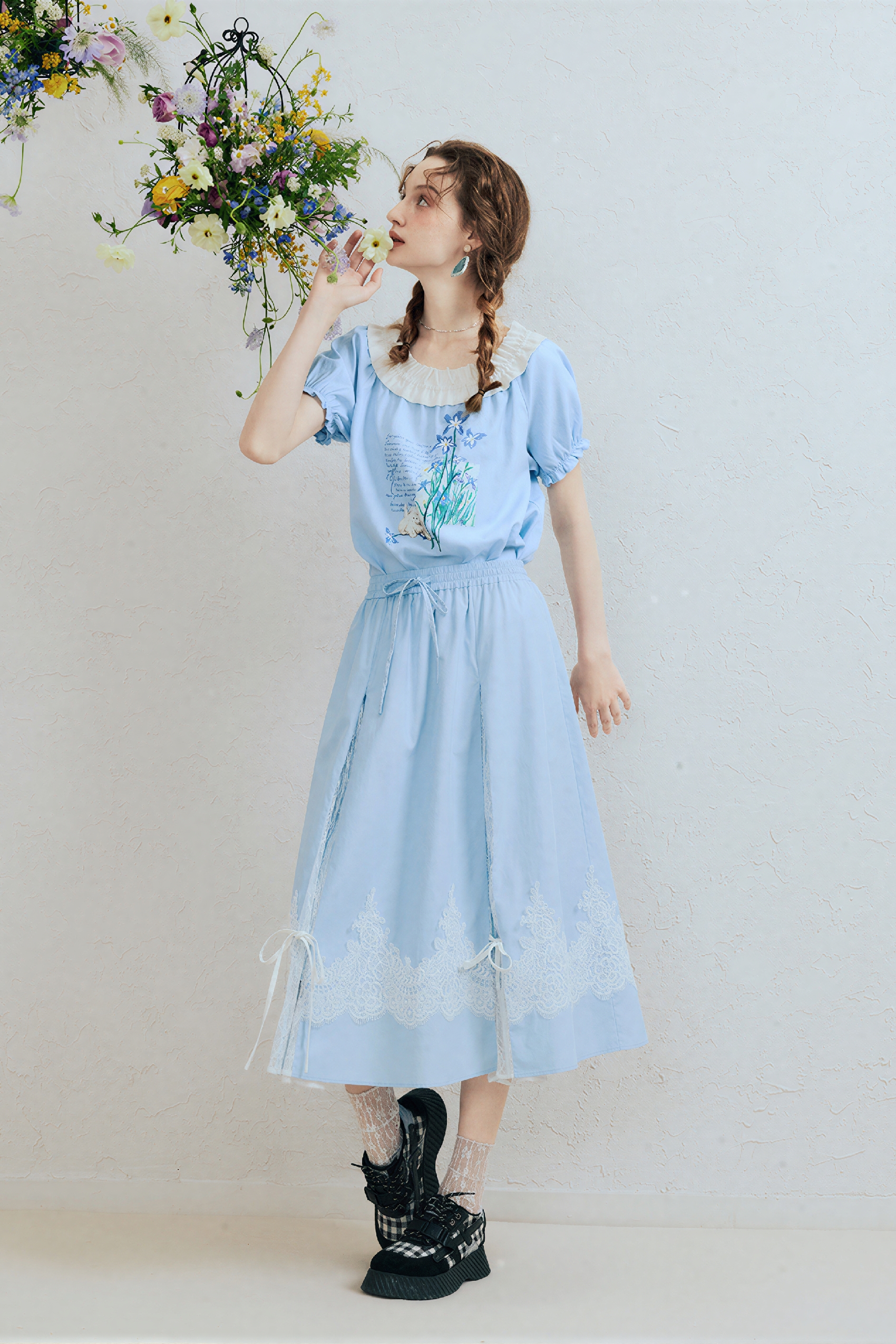 Lace Patchwork Tie-Waist A-Line Skirt | LYONSENS Women's Fashion