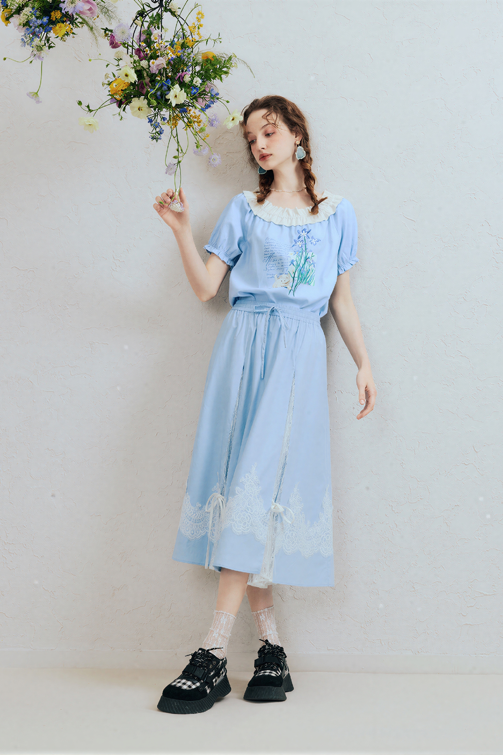 Lace Patchwork Tie-Waist A-Line Skirt | LYONSENS Women's Fashion