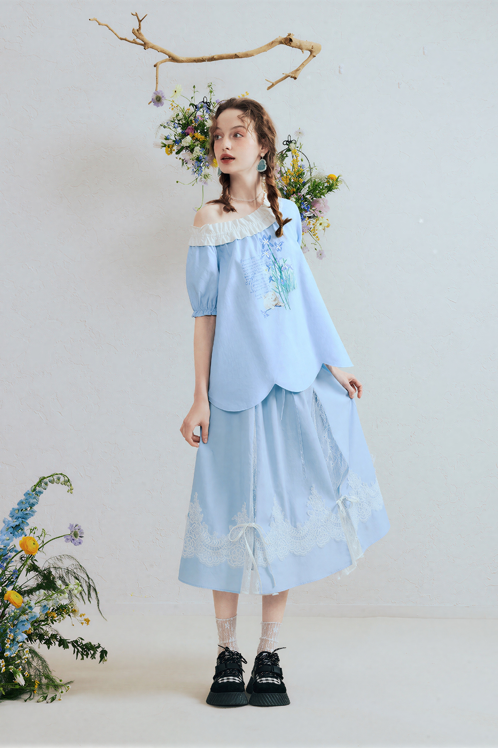 Lace Patchwork Tie-Waist A-Line Skirt | LYONSENS Women's Fashion