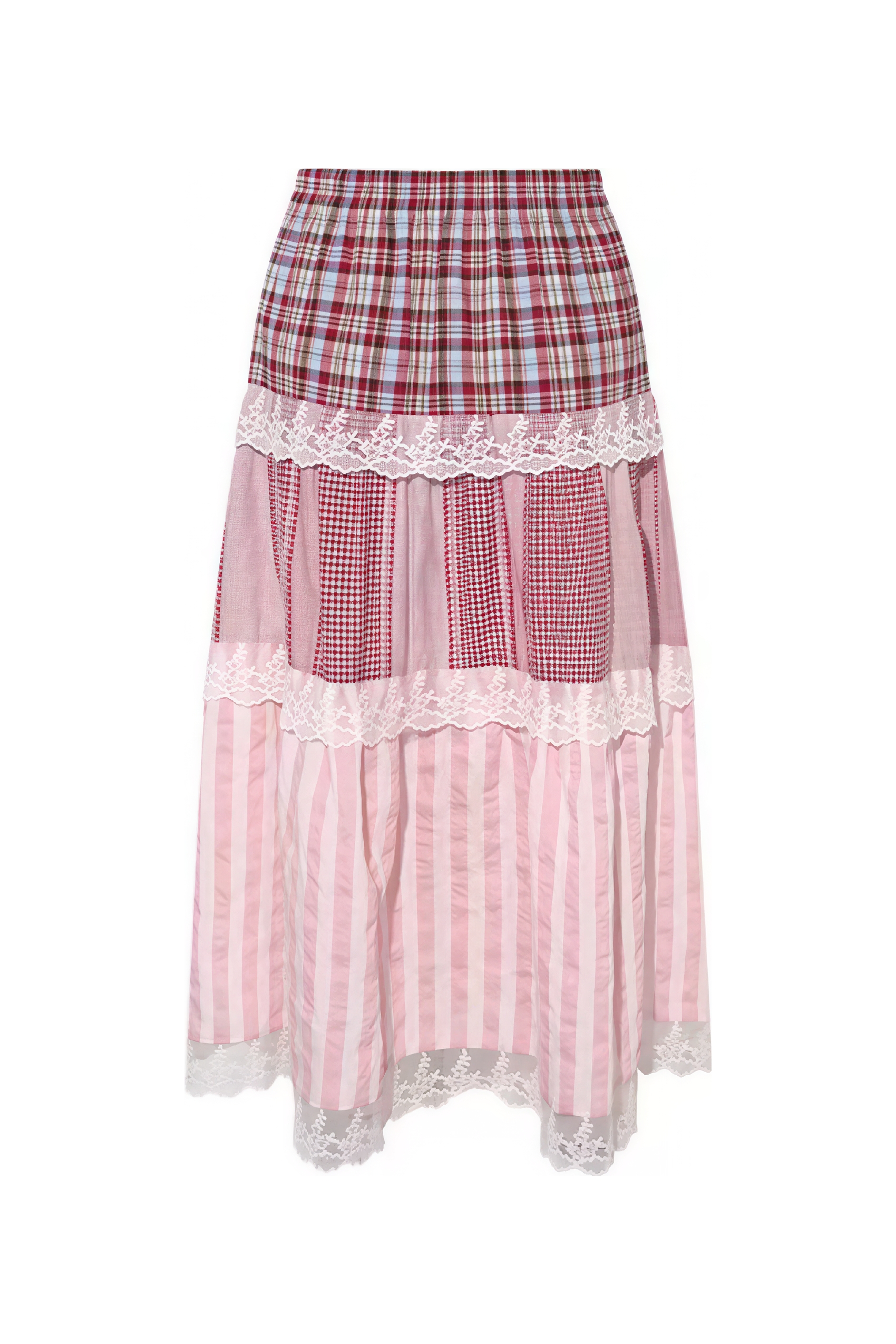 Blue Vintage Lace Plaid Skirt