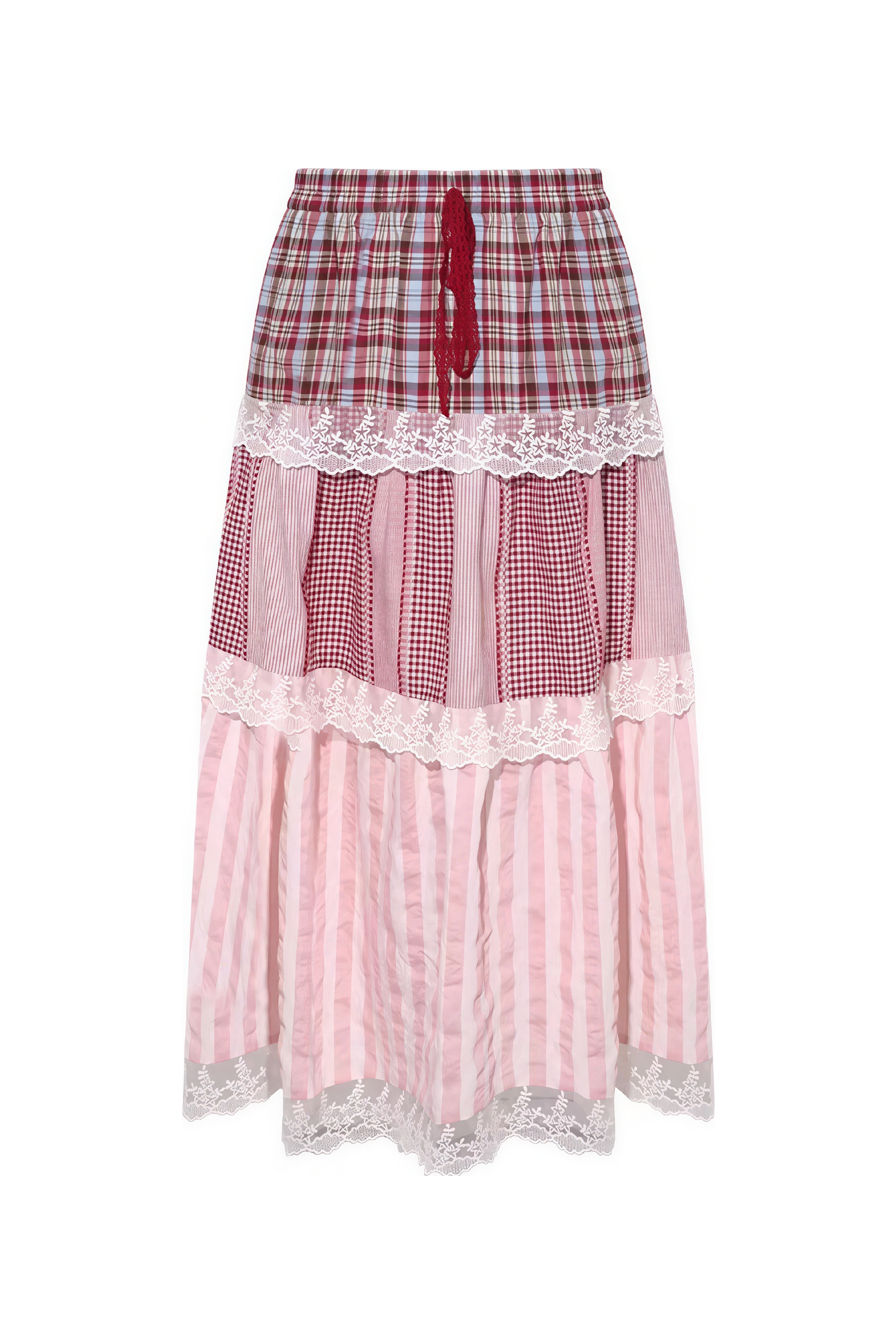 Blue Vintage Lace Plaid Skirt