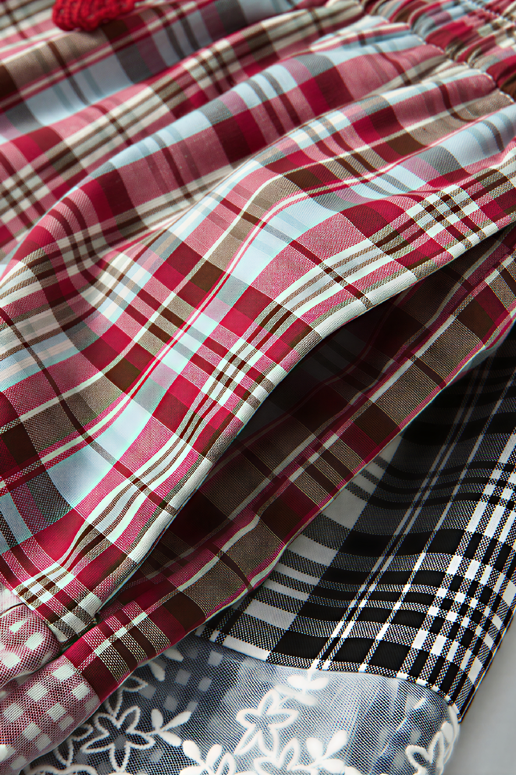 Blue Vintage Lace Plaid Skirt