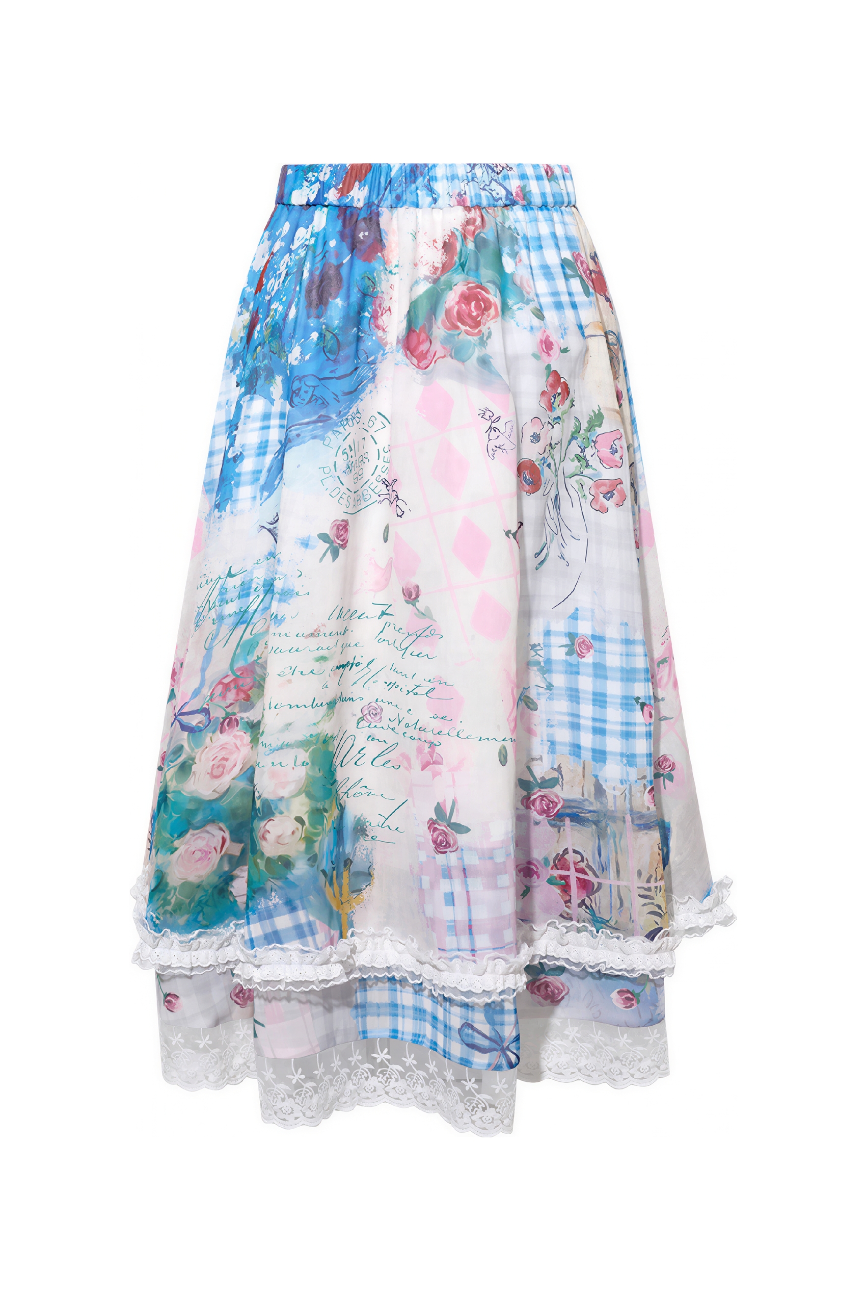 Artistic Lace Floral A-Line Skirt