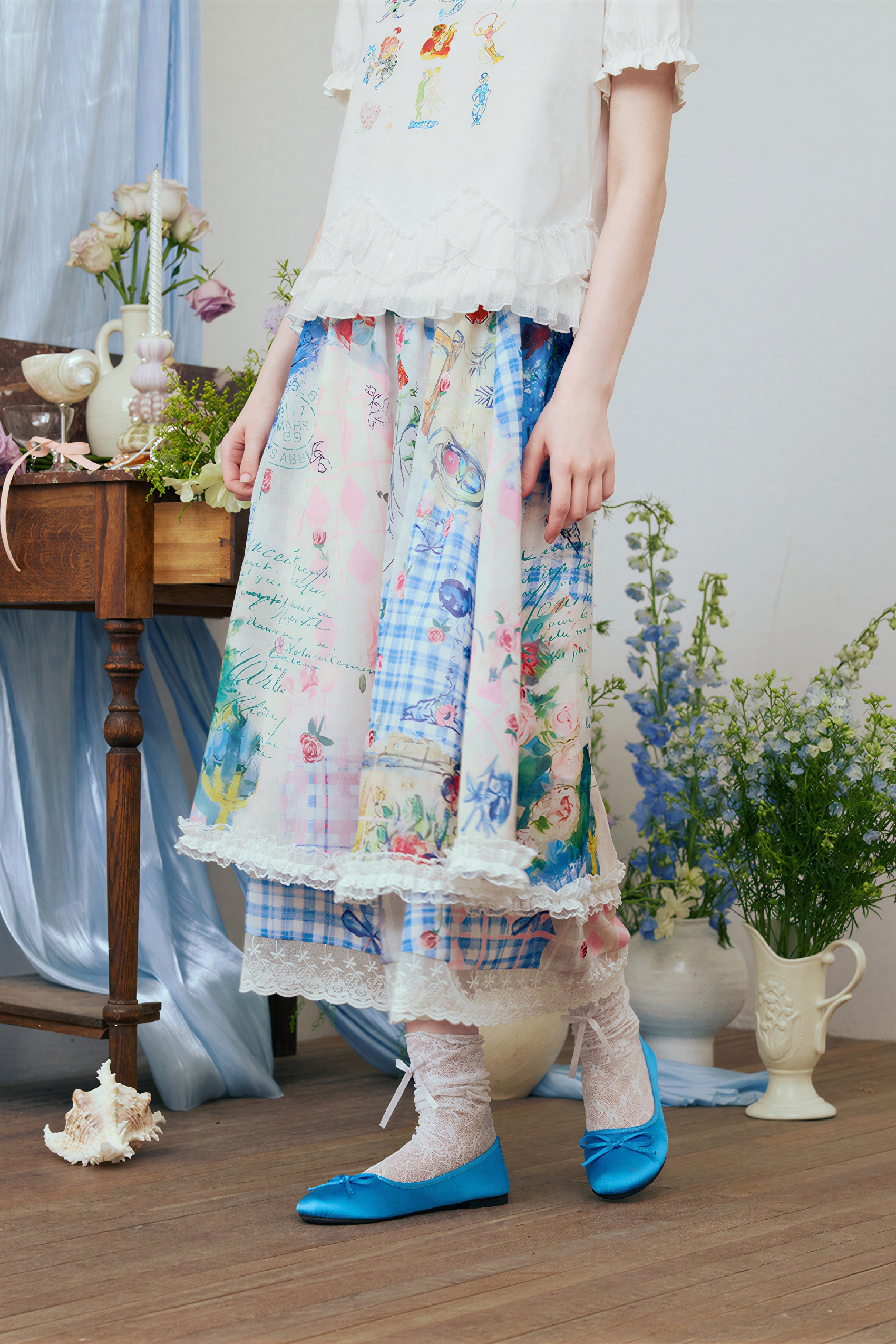 Artistic Lace Floral A-Line Skirt