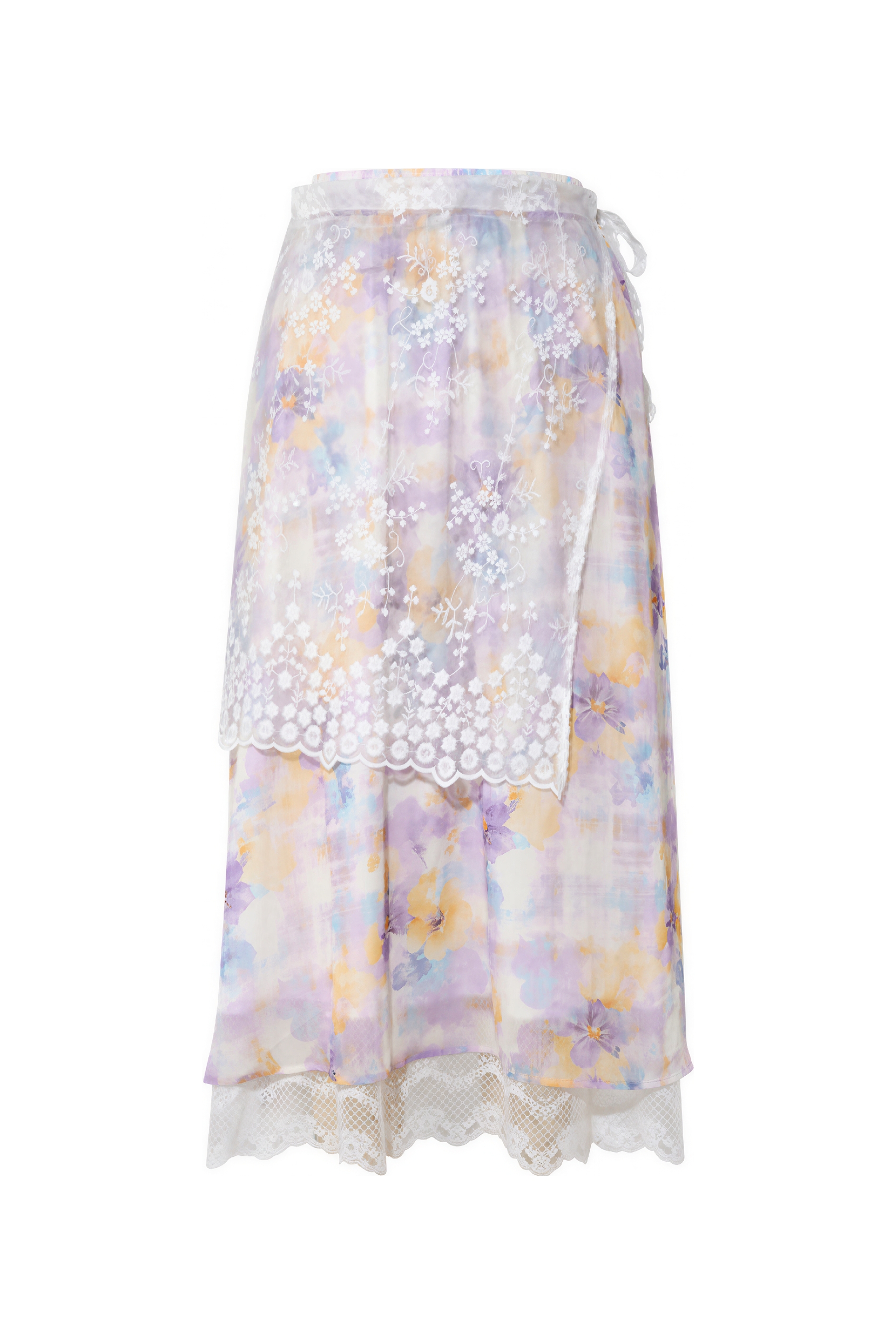 Lace Printed Tie-Waist Skirt