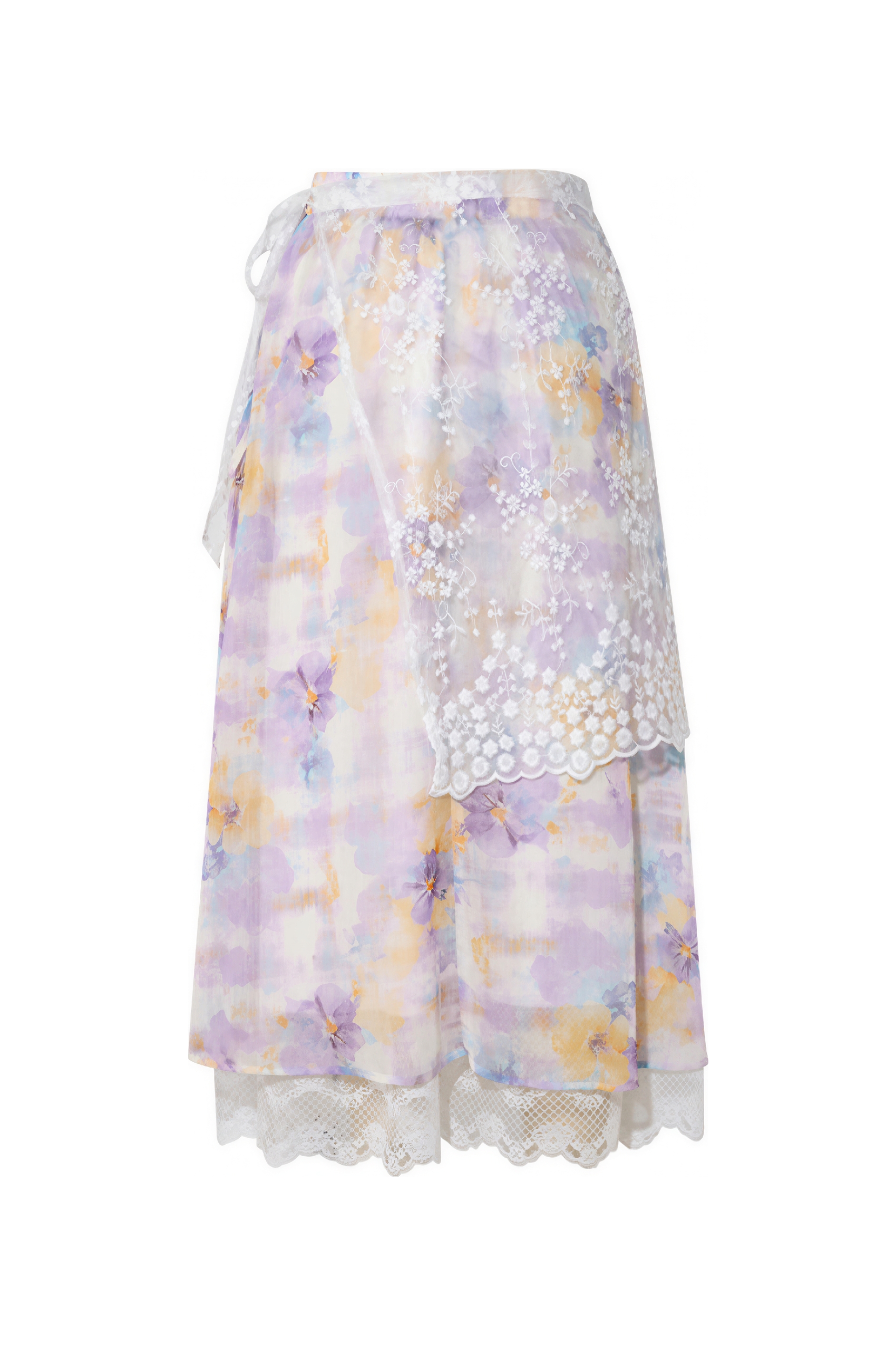 Lace Printed Tie-Waist Skirt