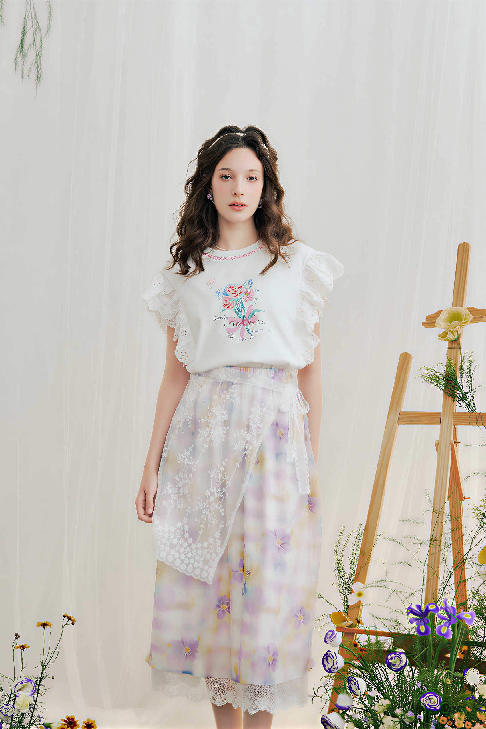 Lace Printed Tie-Waist Skirt