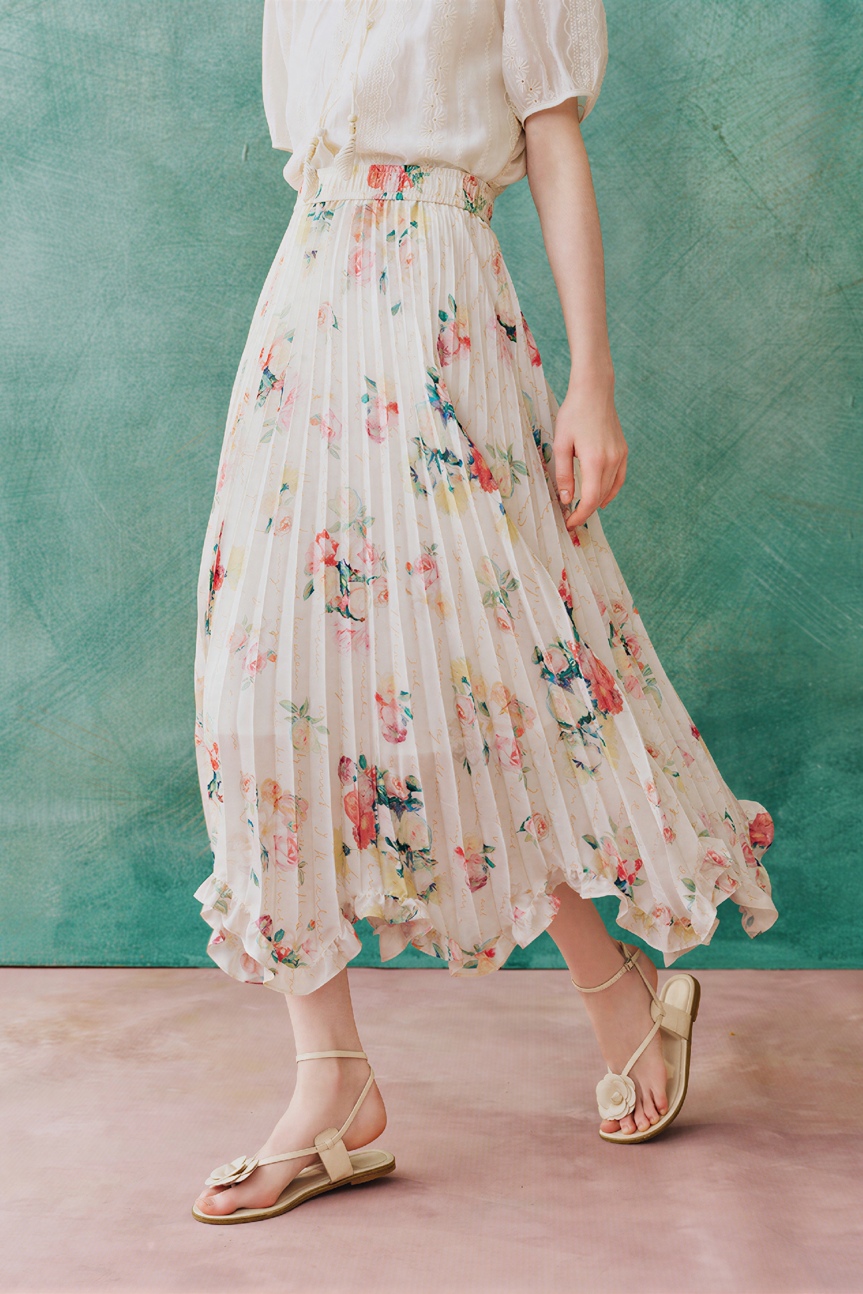 Floral Pleated A-Line Skirt | LYONSENS Women's Fashion