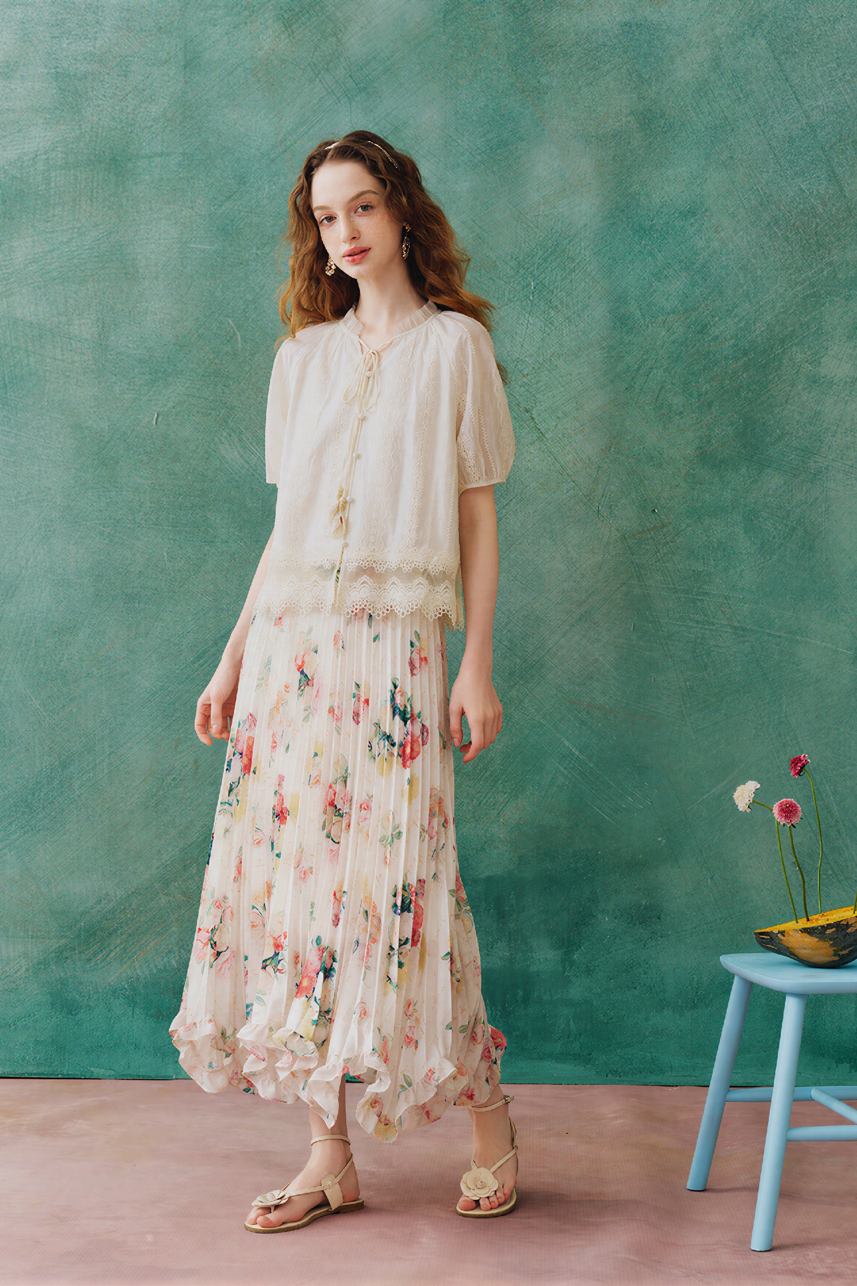 Floral Pleated A-Line Skirt | LYONSENS Women's Fashion