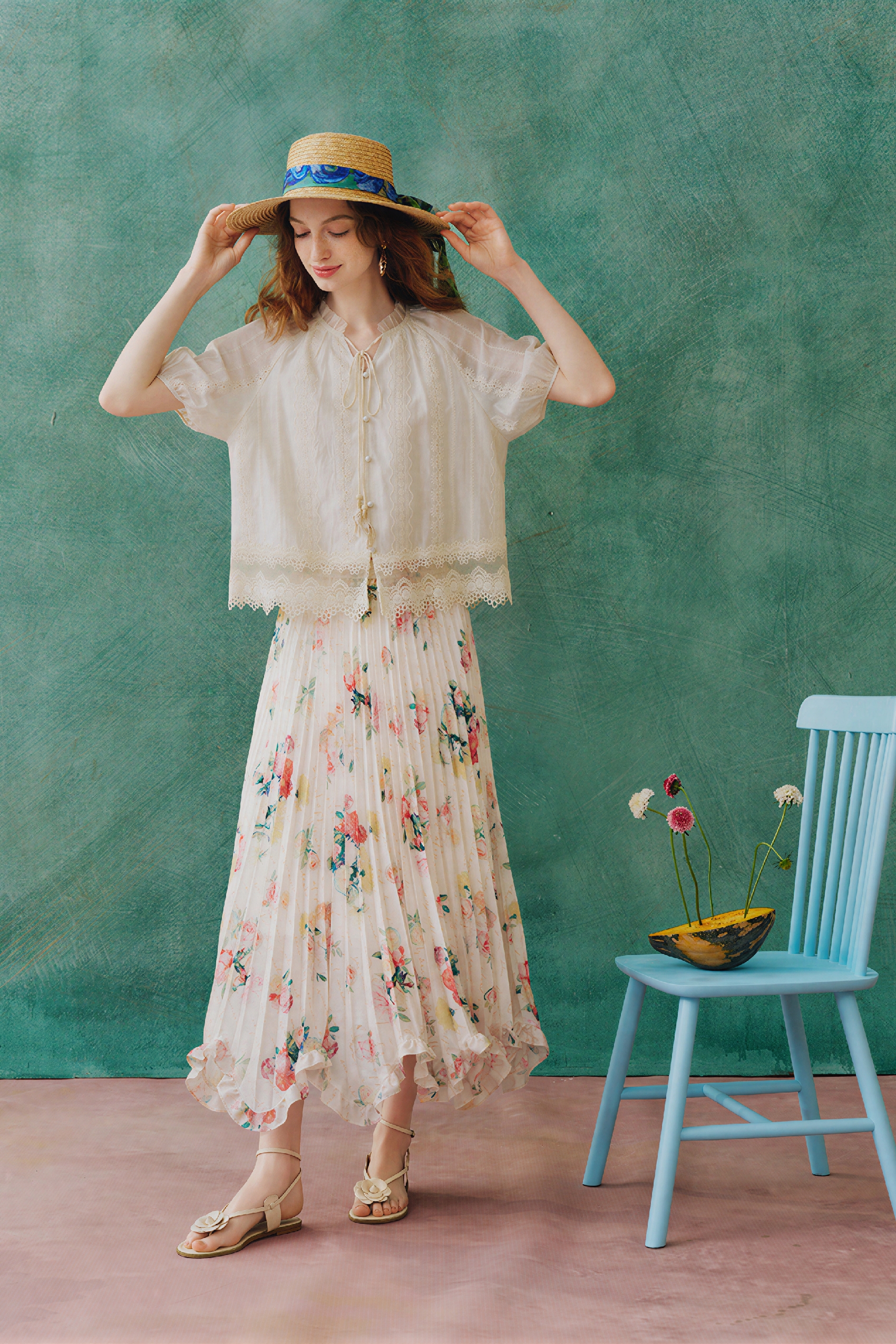 Floral Pleated A-Line Skirt | LYONSENS Women's Fashion