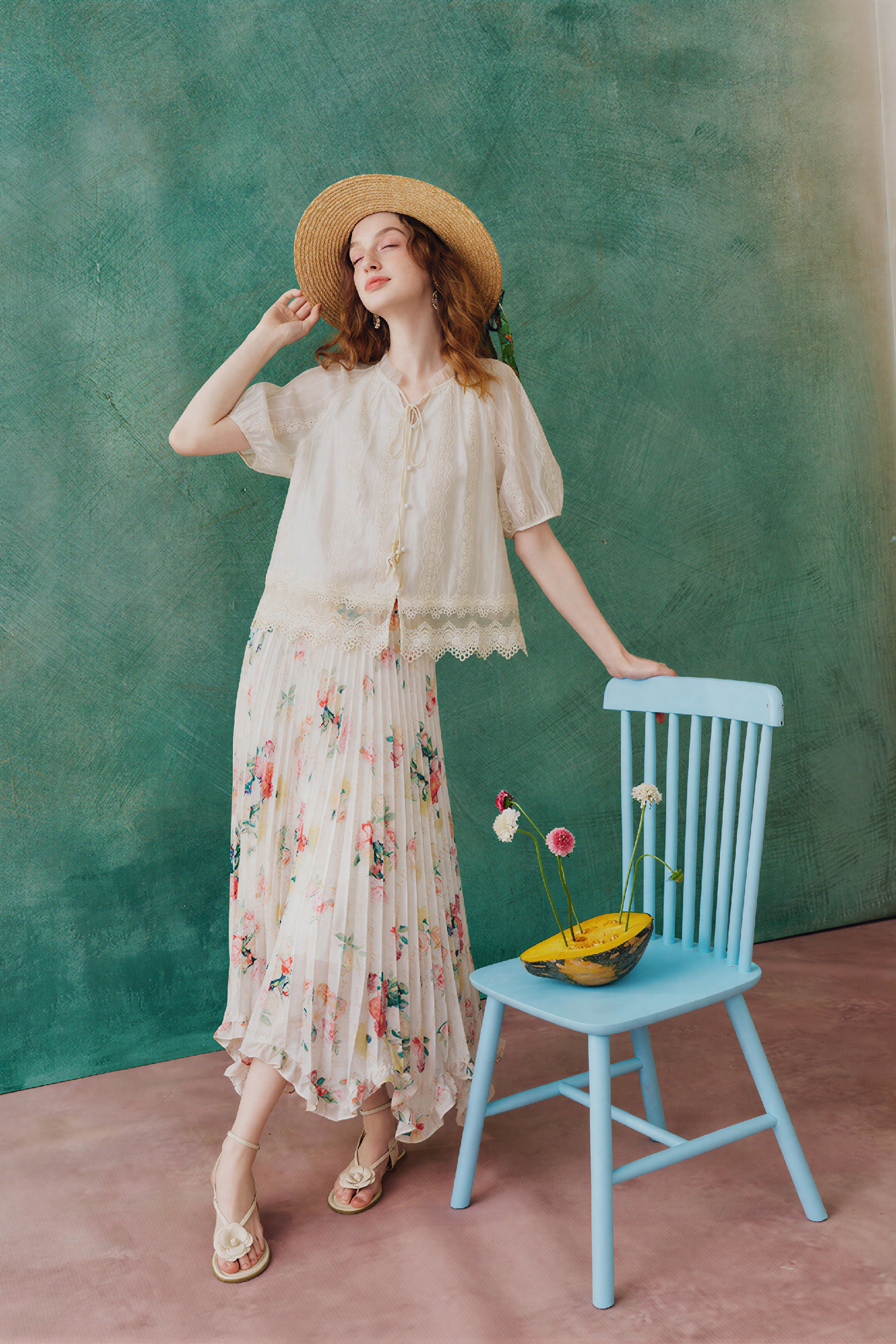 Floral Pleated A-Line Skirt | LYONSENS Women's Fashion