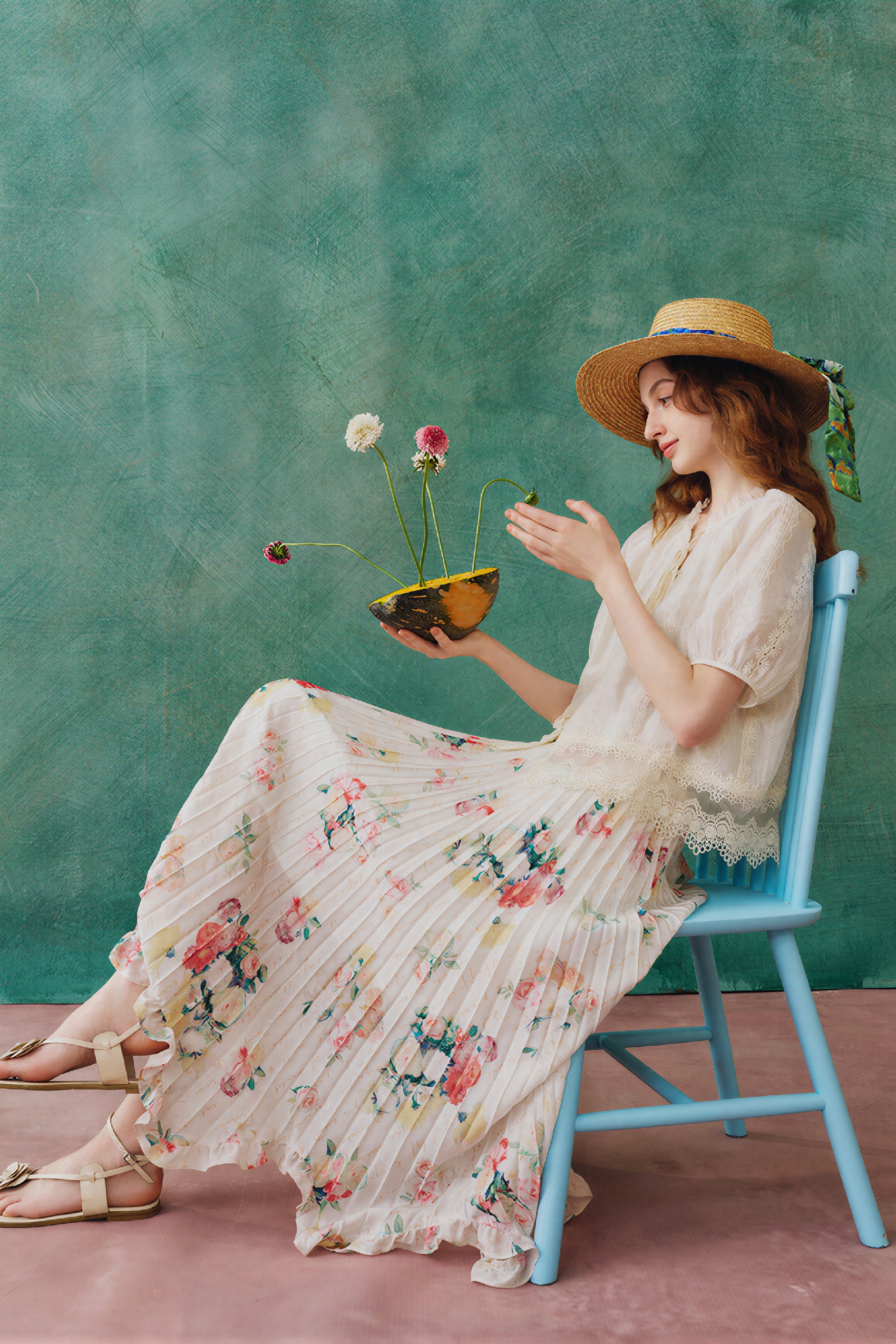 Floral Pleated A-Line Skirt | LYONSENS Women's Fashion