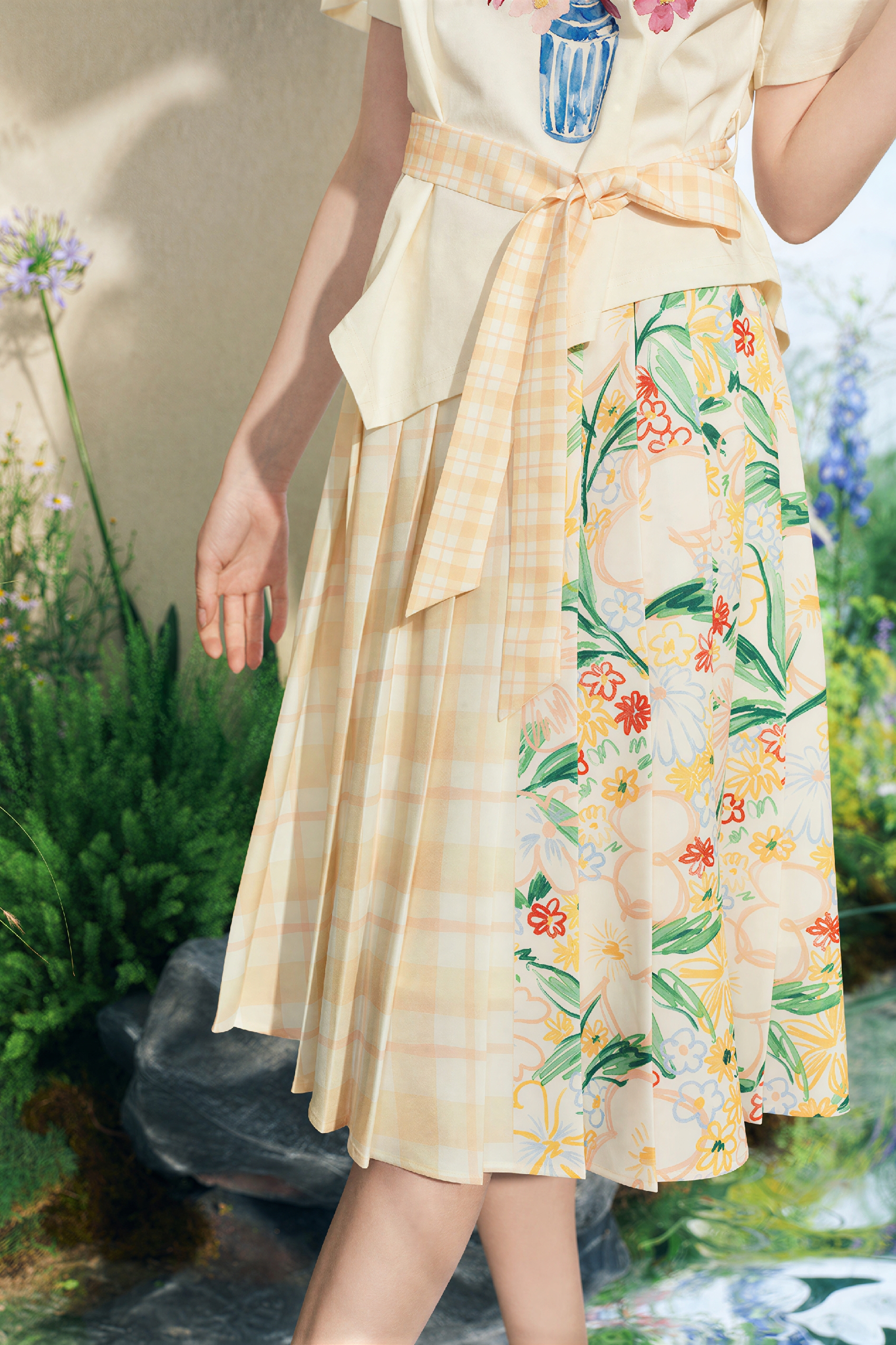 Printed Plaid Designer Pleated Skirt