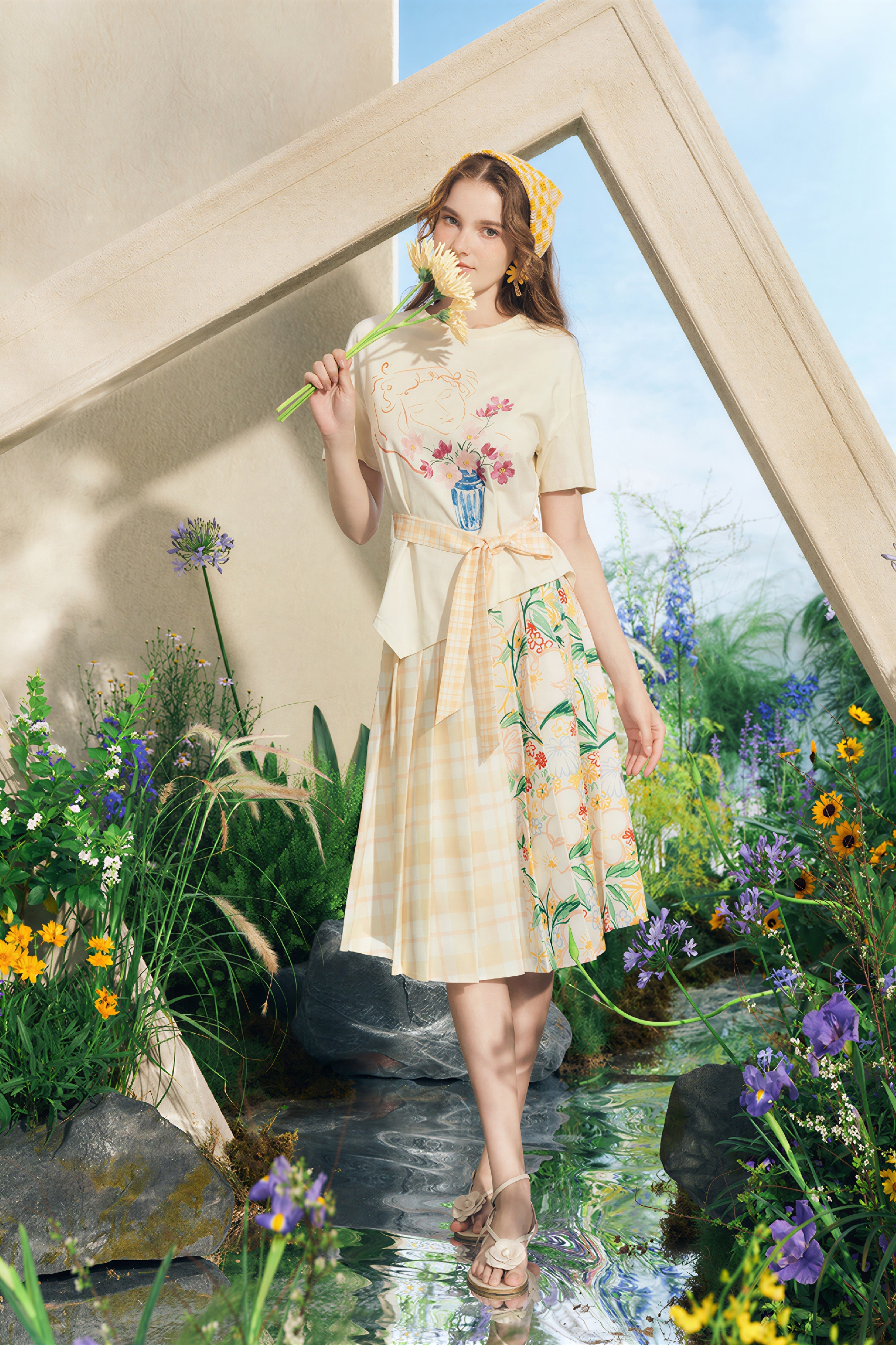 Printed Plaid Designer Pleated Skirt