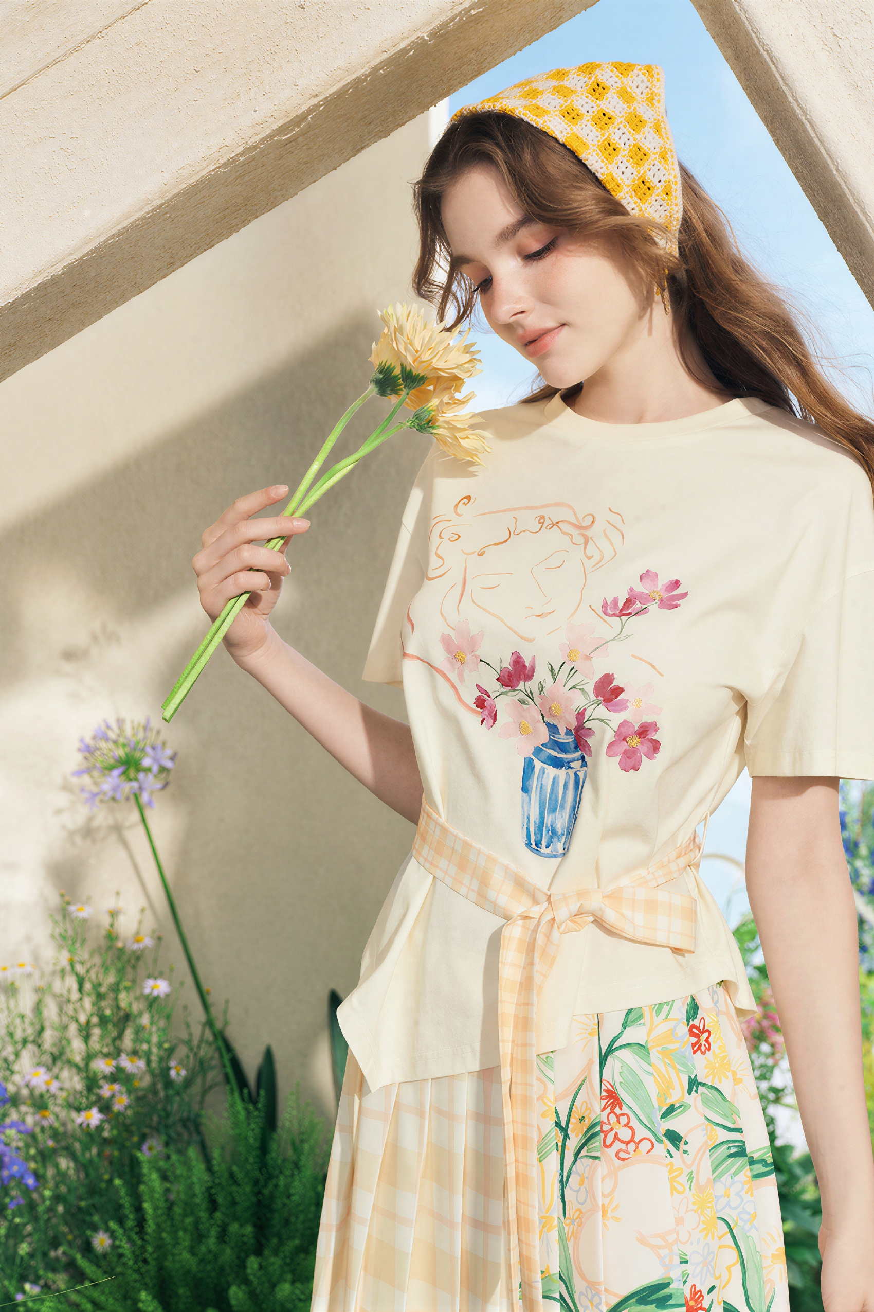 Printed Plaid Designer Pleated Skirt