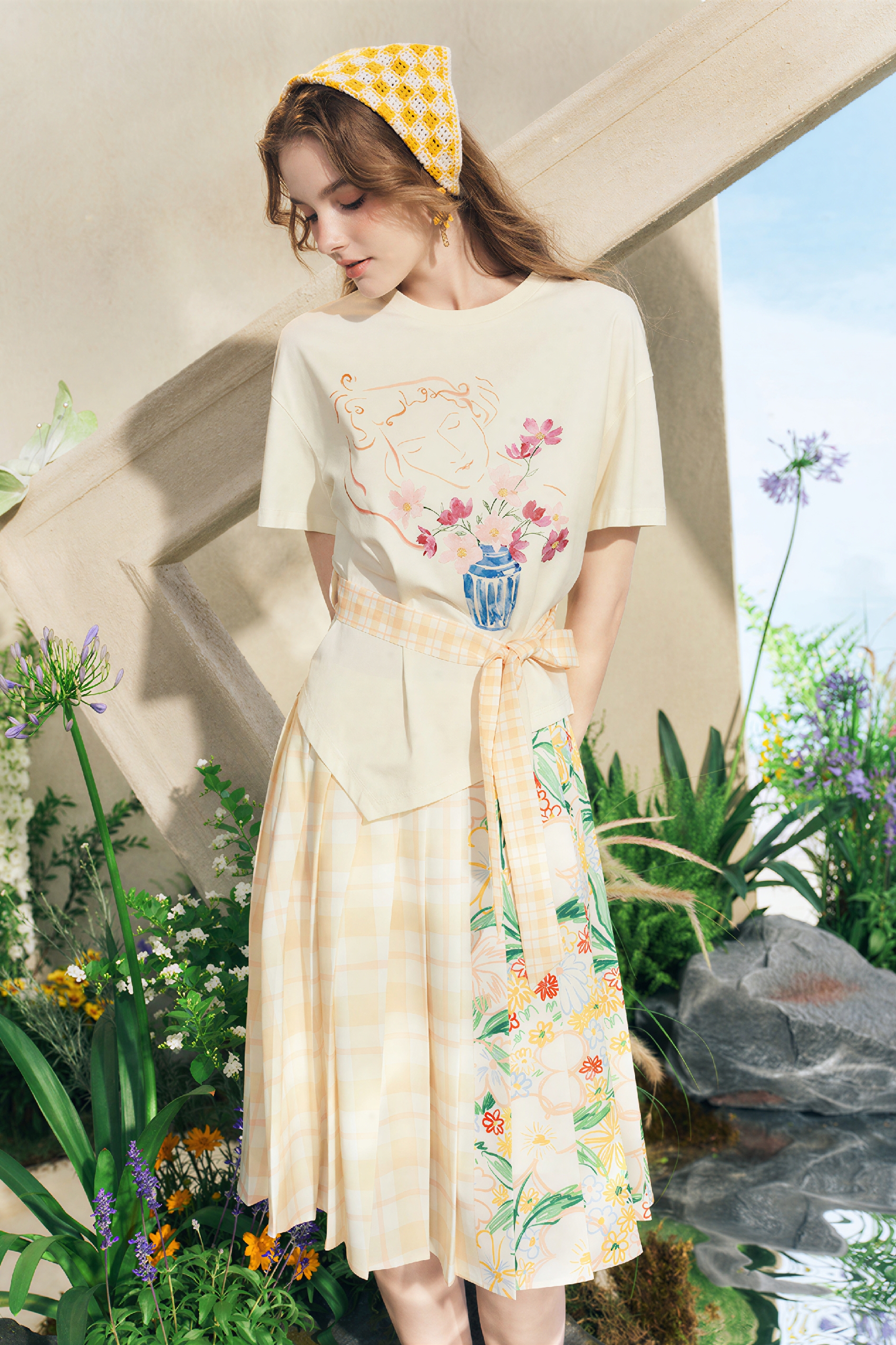 Printed Plaid Designer Pleated Skirt