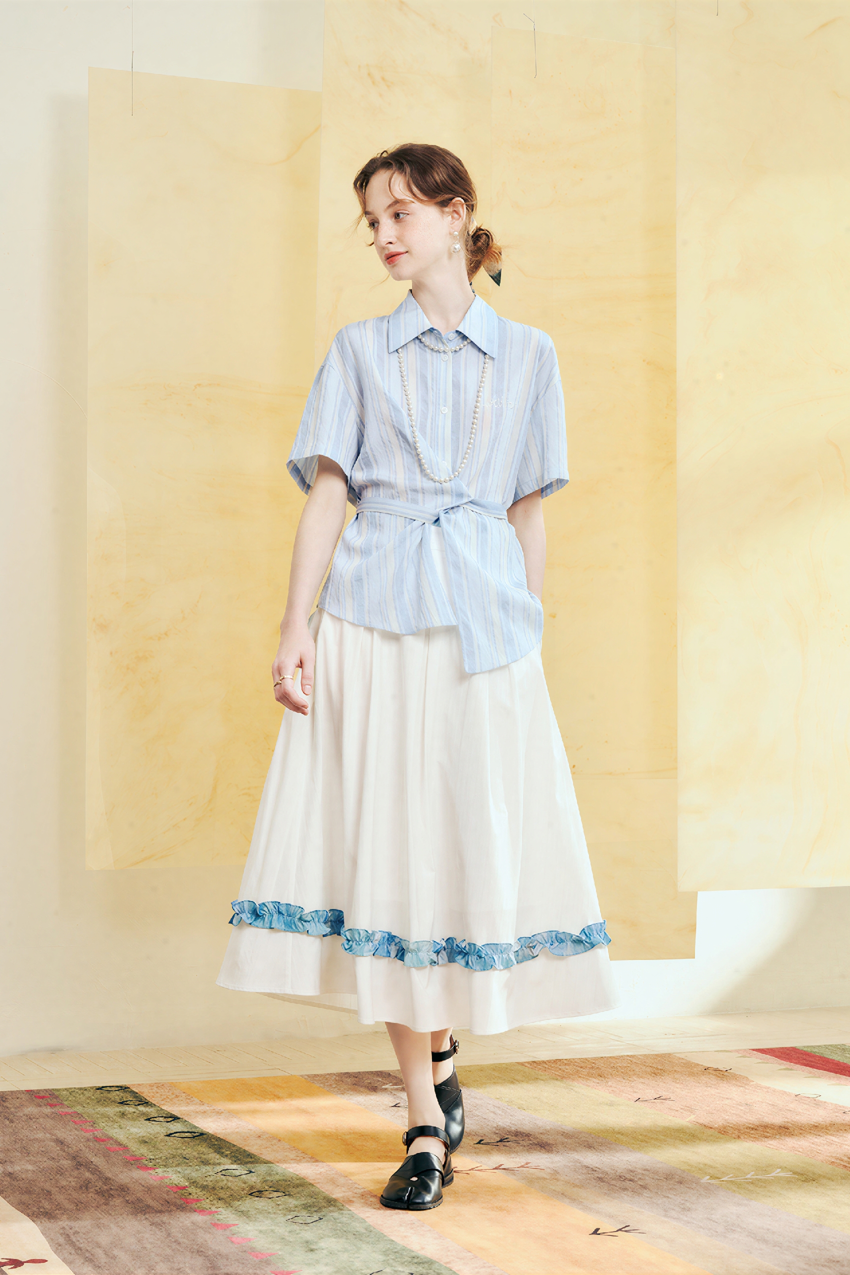 Blue Vintage Printed Relaxed Maxi Skirt